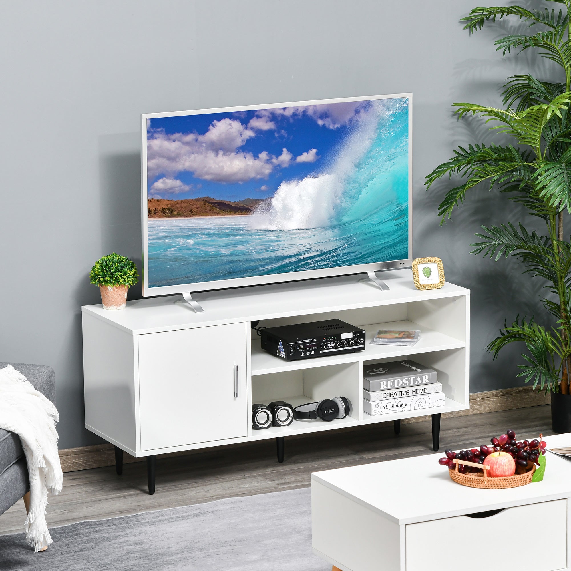 HOMCOM TV Stand Cabinet: 60 Inches with Storage Shelf, Cable Hole, Modern Entertainment Unit Center