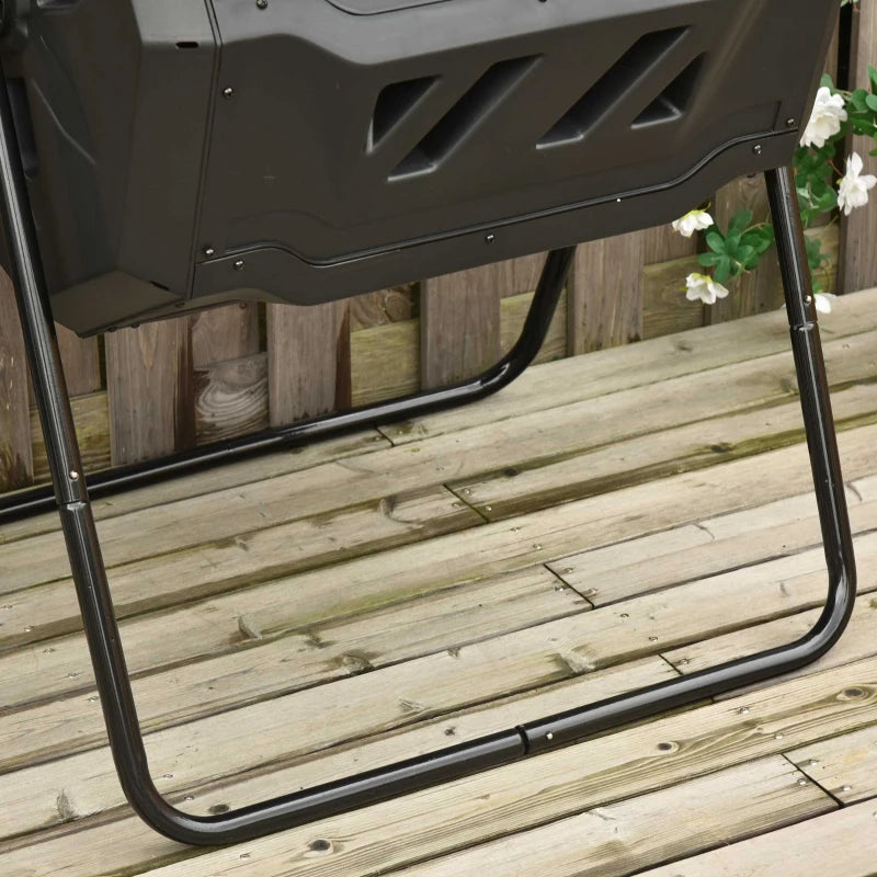 Tumbling Compost Bin Outdoor Dual Chamber 360° Rotating Composter 43 Gallon with Sliding Doors, Green