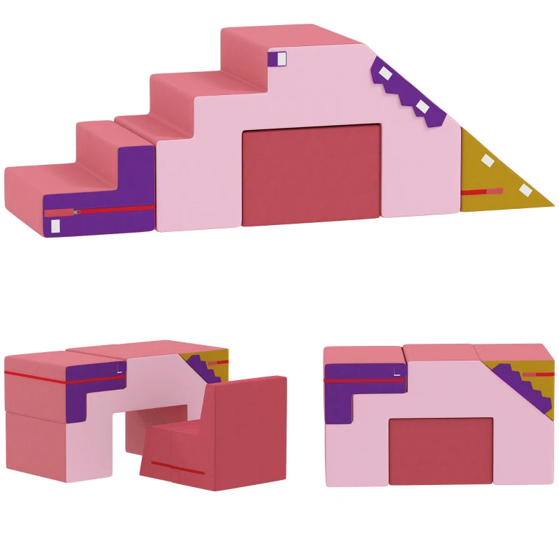 Qaba 2-Piece Climbing Foam Blocks for Toddlers with Detachable Cover, Indoor Climb and Crawl Activity PlaySet, Pink