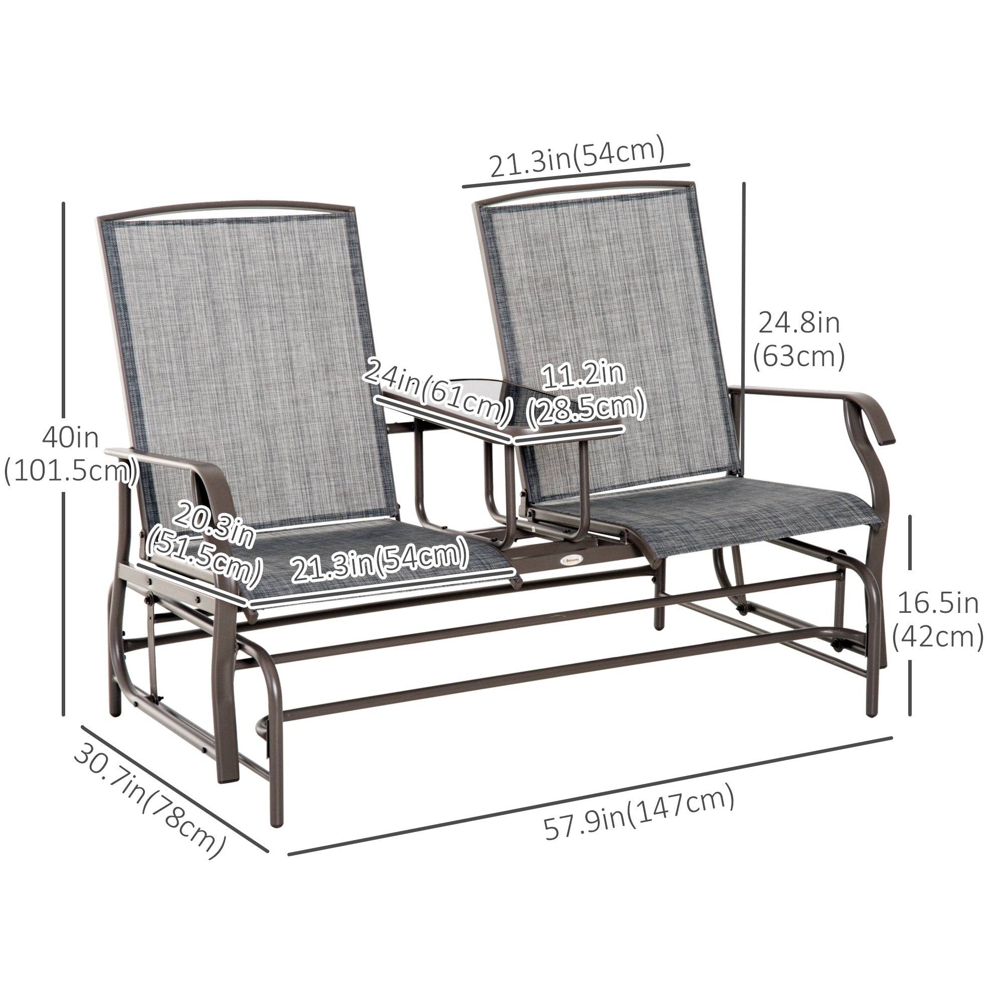 Outsunny 2-Person Patio Glider Bench Outdoor Loveseat Rocker Swing Chair Garden Furniture Grey