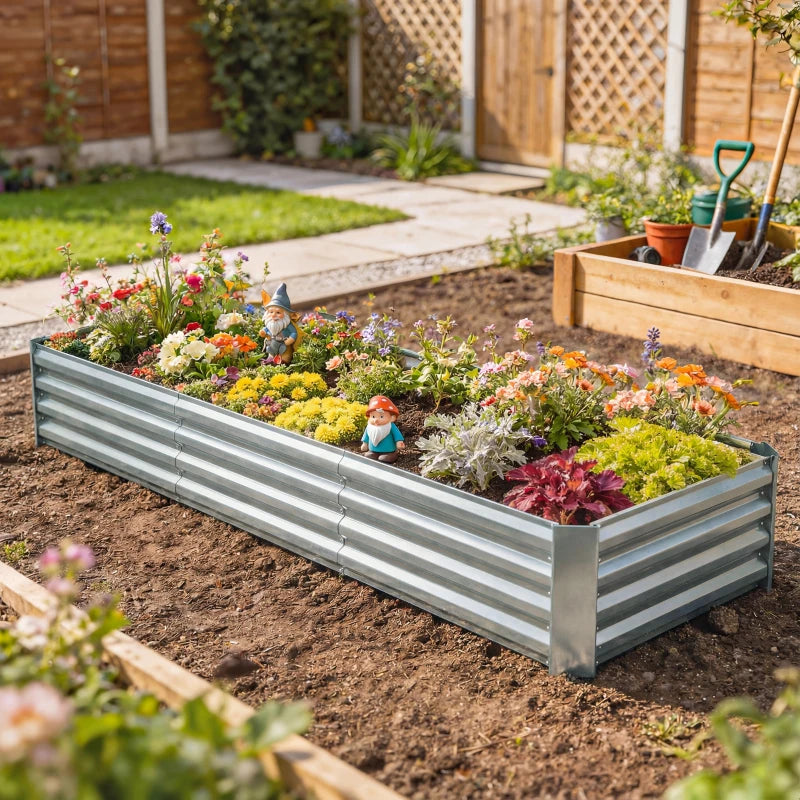 8 x 2.6 x 1.5ft Galvanized Raised Garden Bed, Reinforced Outdoor Planter Box with Open Bottom, Silver