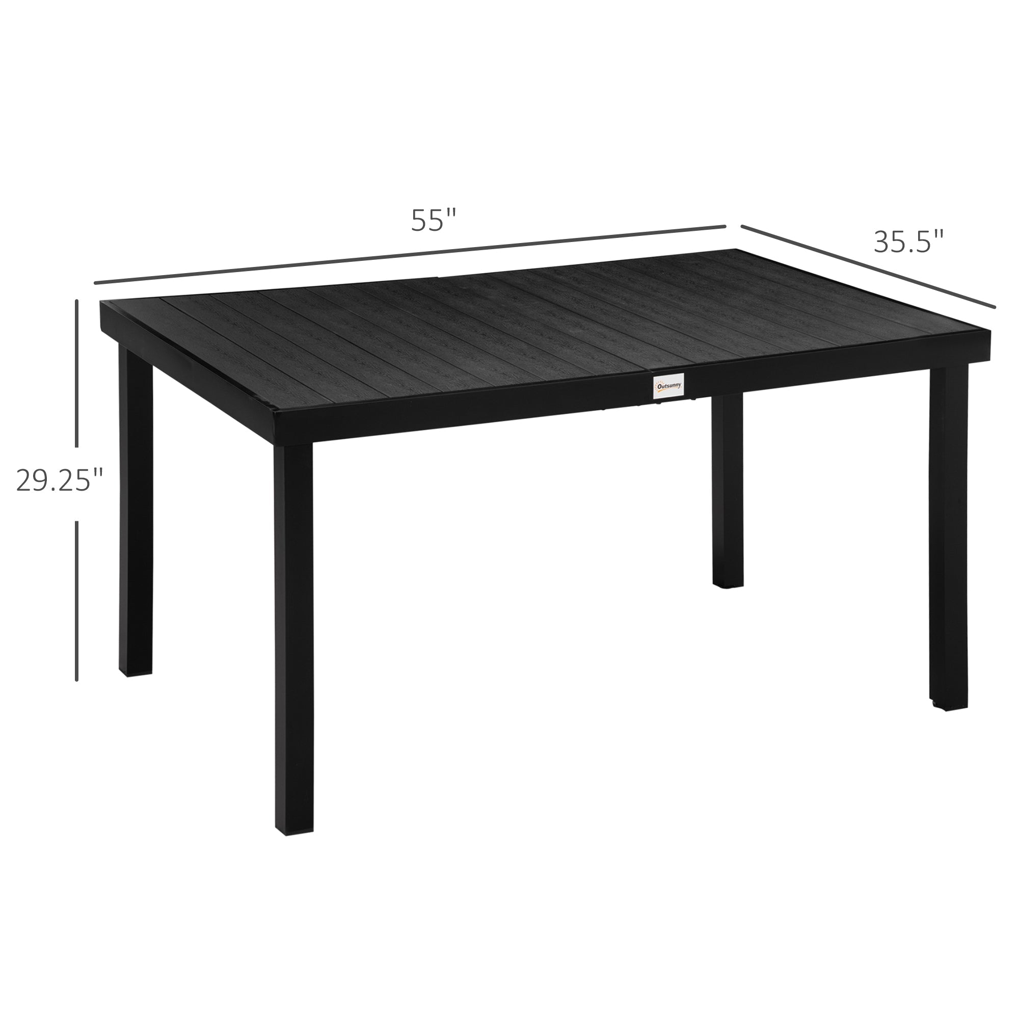 Outsunny Outdoor Dining Table for 6 Rectangular Aluminum Patio Table Garden Lawn Backyard Black