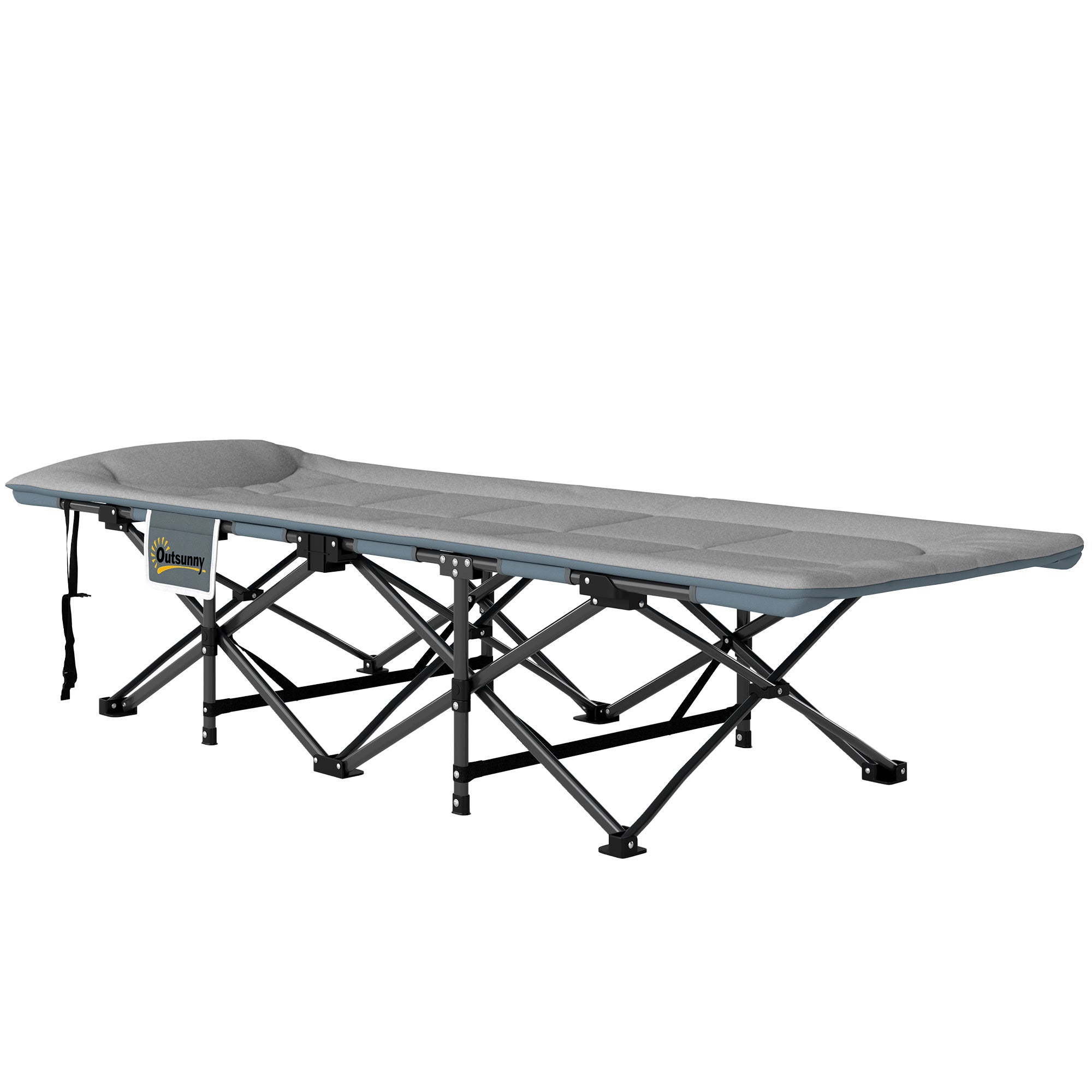 Outsunny 26.4" Wide Folding Bed, Camping Cot for Adults with Cushion, Storage Pocket, Max Load 330 LBS, Grey