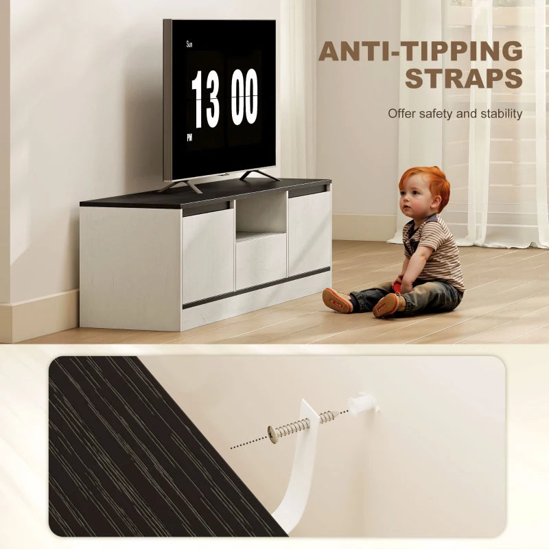 TV Stand for 55-60 Inch TV, Entertainment Center w/ Cabinets, Shelf, Drawer and Cable Management for Living Room, White