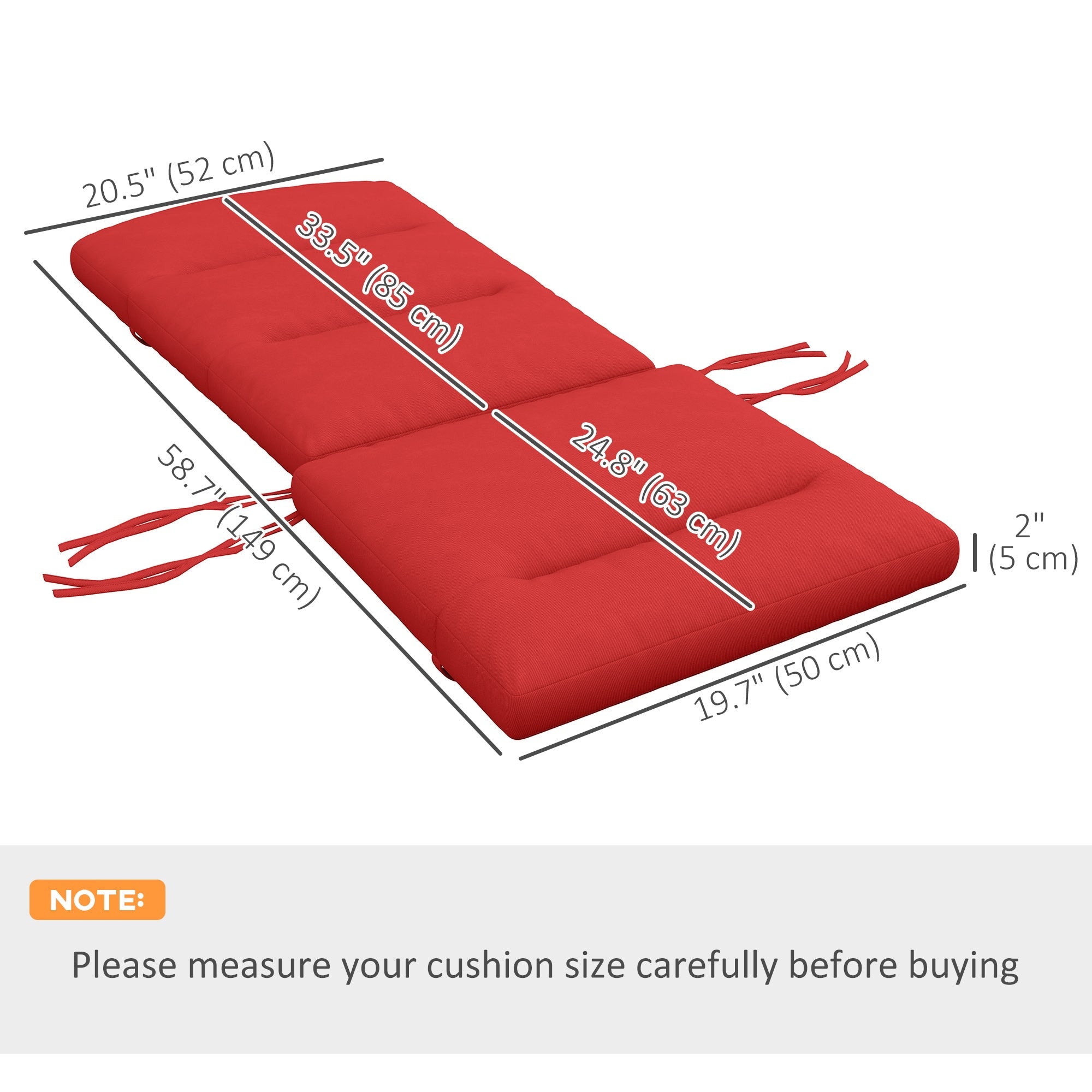 Outsunny Patio Chair Cushion for Adirondack Chairs Replacement Cushion with Back and Ties, Wine Red