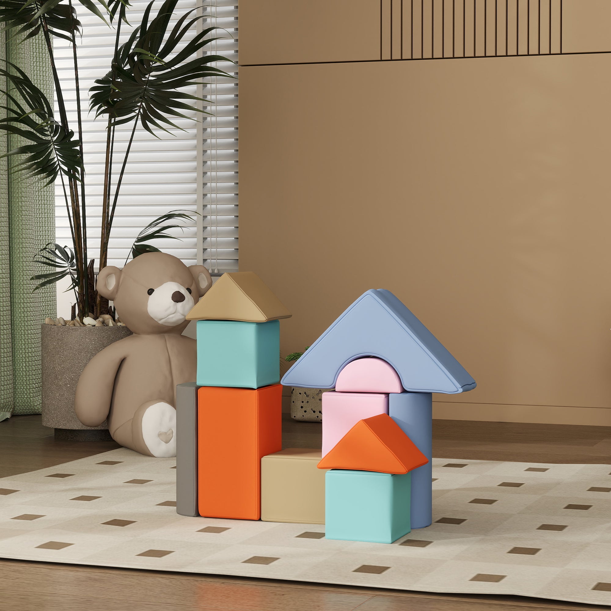 Qaba 11 Piece Soft Play Equipment for Kids 6-72 Months, Light Colour