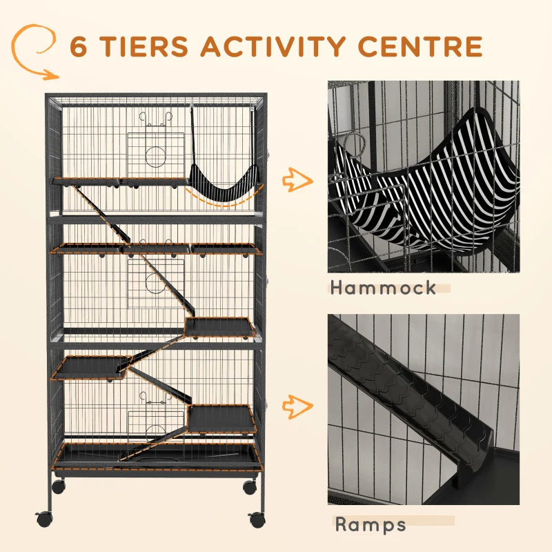 6-Tier Rolling Small Animal Cage, Deluxe Rabbit Cage, Ferret Cage for Mink Chinchilla Kitten Rabbit Charcoal Grey
