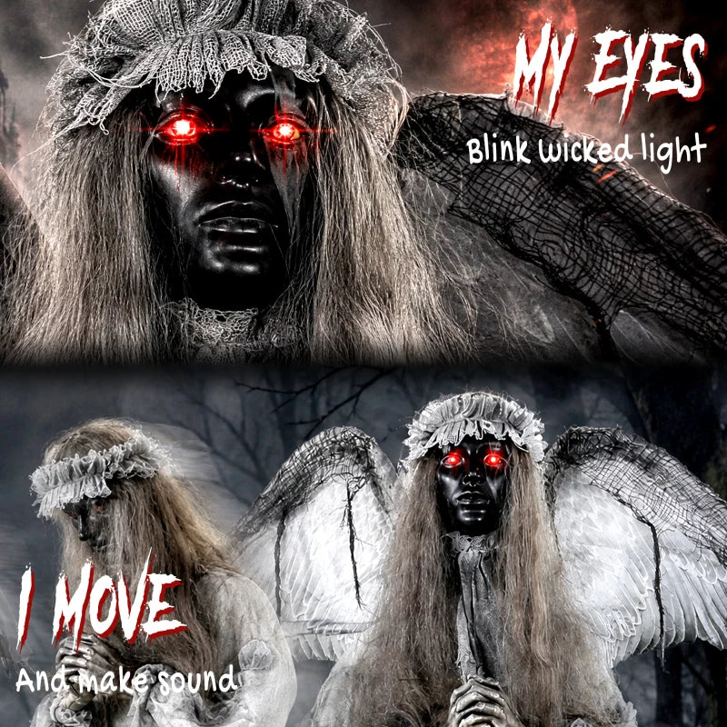 63.8" Animated Crying Angel Halloween Decoration with Light-Up Eyes, Sound & Touch Activation