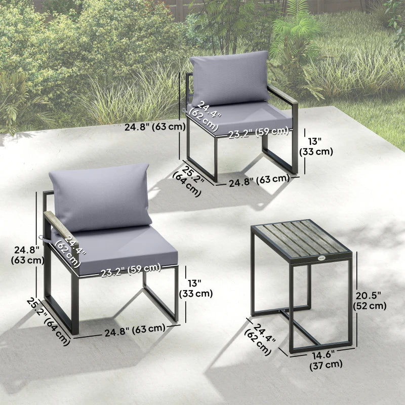 Outdoor Bistro Set, Patio Furniture Set with 2 Chairs and Side Table for Garden Balcony Poolside, Grey