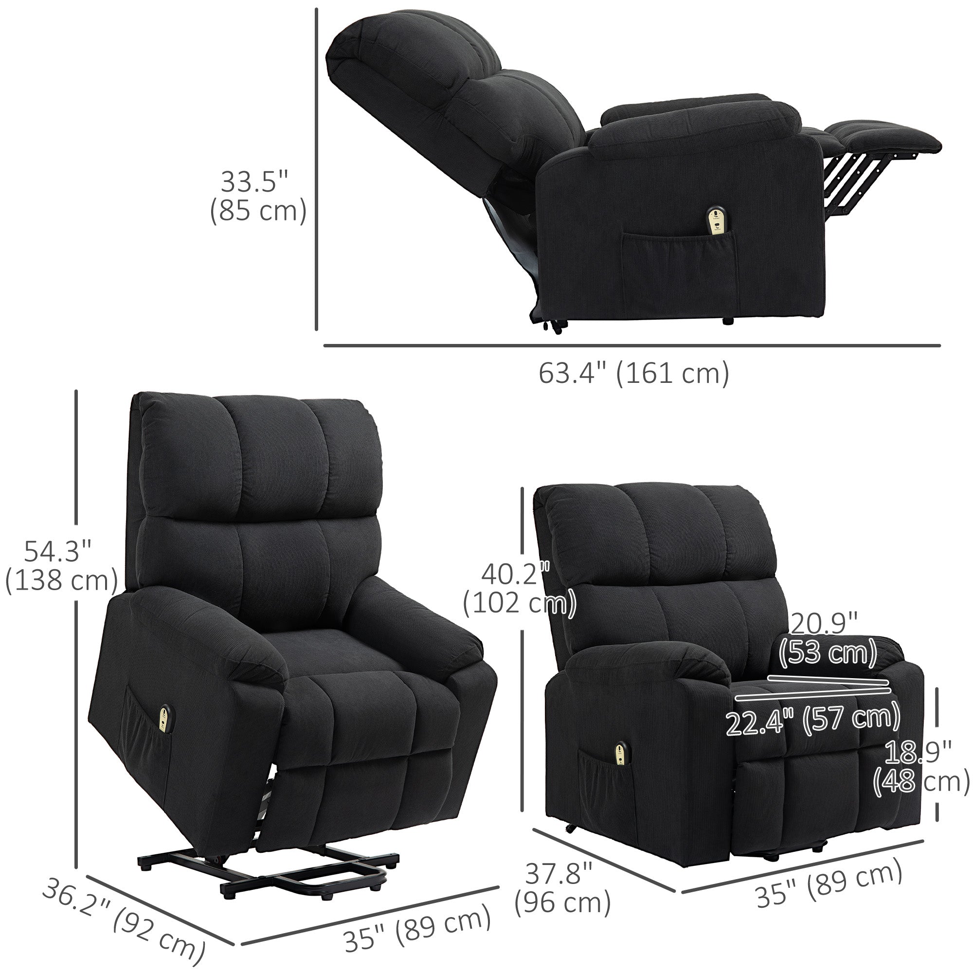 HOMCOM Lift Chair for Seniors, Microfibre Upholstered Power Recliner Chair with Remote, Quick Assembly, Black