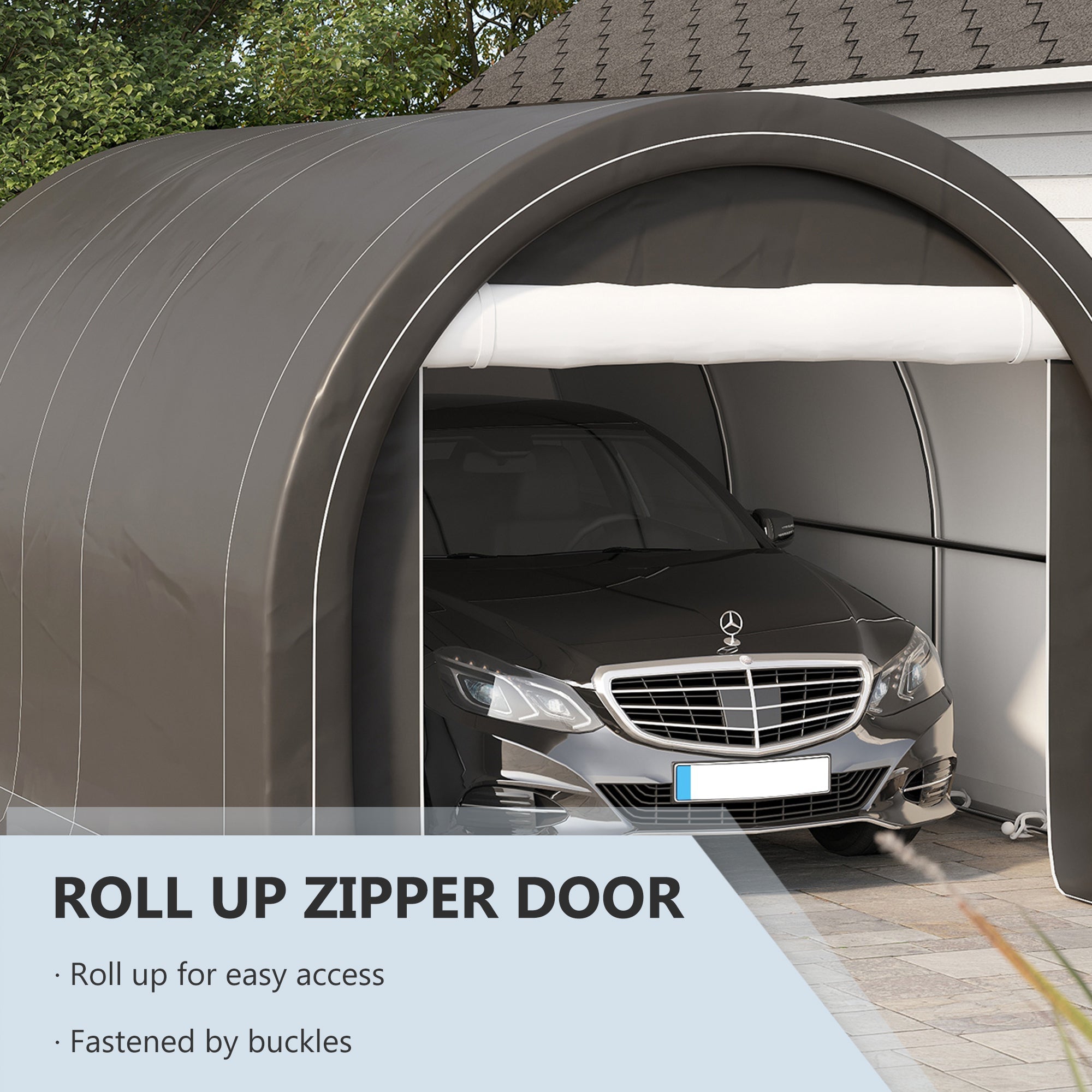 Outsunny Carport 16'x10' Heavy Duty Garage Storage Tent with Zippered Door Anti-UV PE Cover