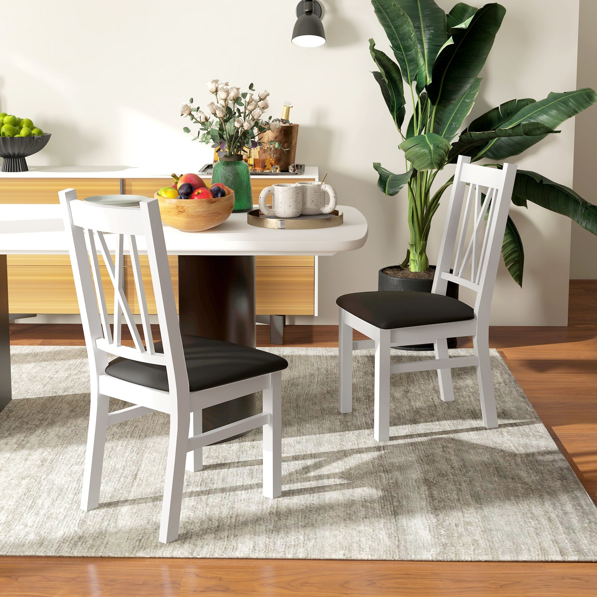 HOMCOM Dining Room Table Set Pine Wood Kitchen Furniture PU Leather Chairs Sturdy Stylish Living Room Furniture Dark Brown