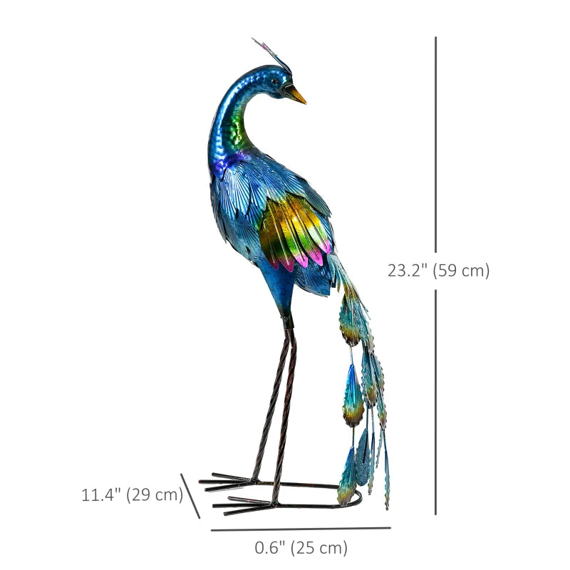 Peacock Garden Statue Lawn Ornament Steel Garden Decor Bird Statue with Stakes 9.8" W x 11.4" D x 23.2" H Multi-coloured