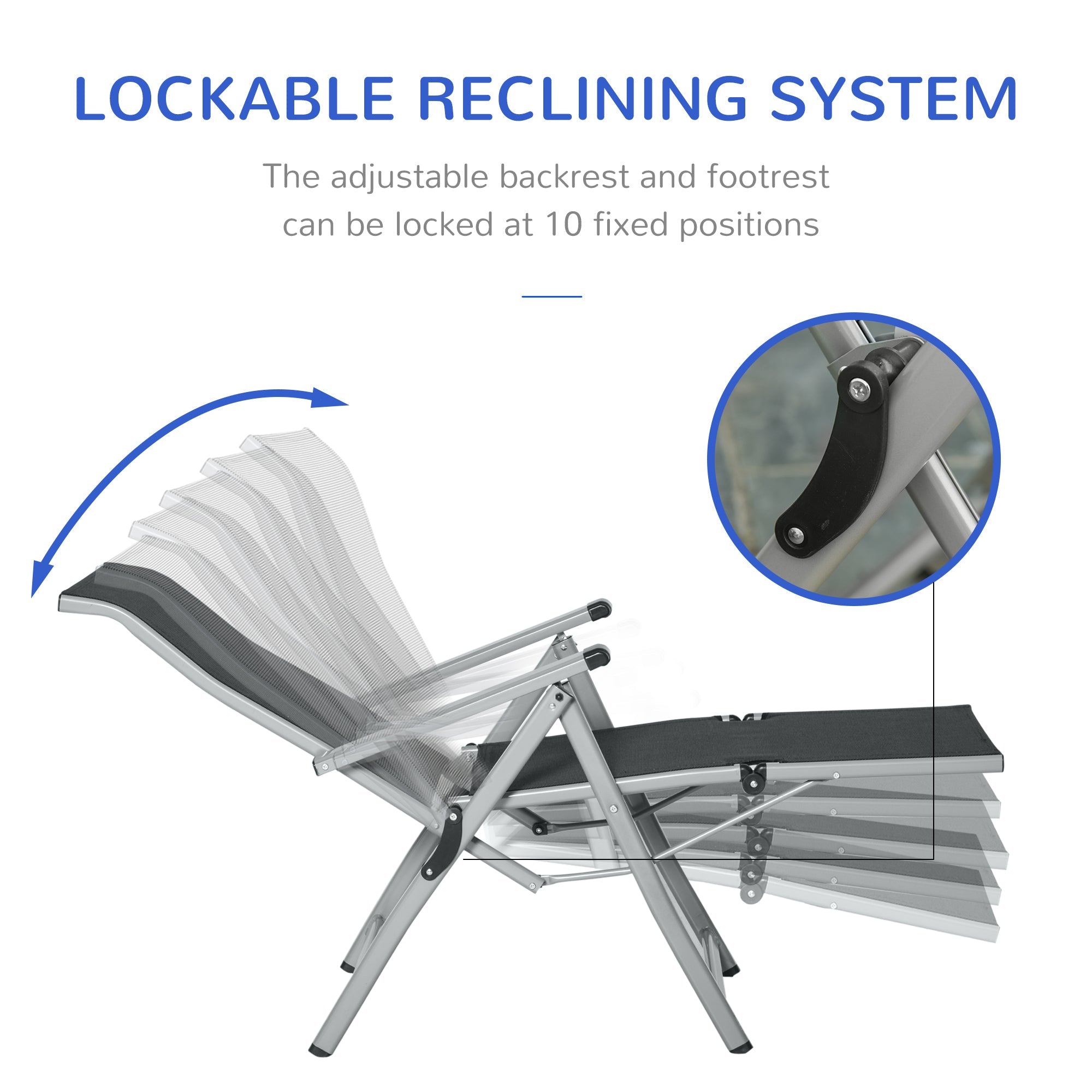 Outsunny Adjustable Folding Lounge Chair: 10-Position Backrest and Footrest for Deck, Beach, Porch, Black Finish