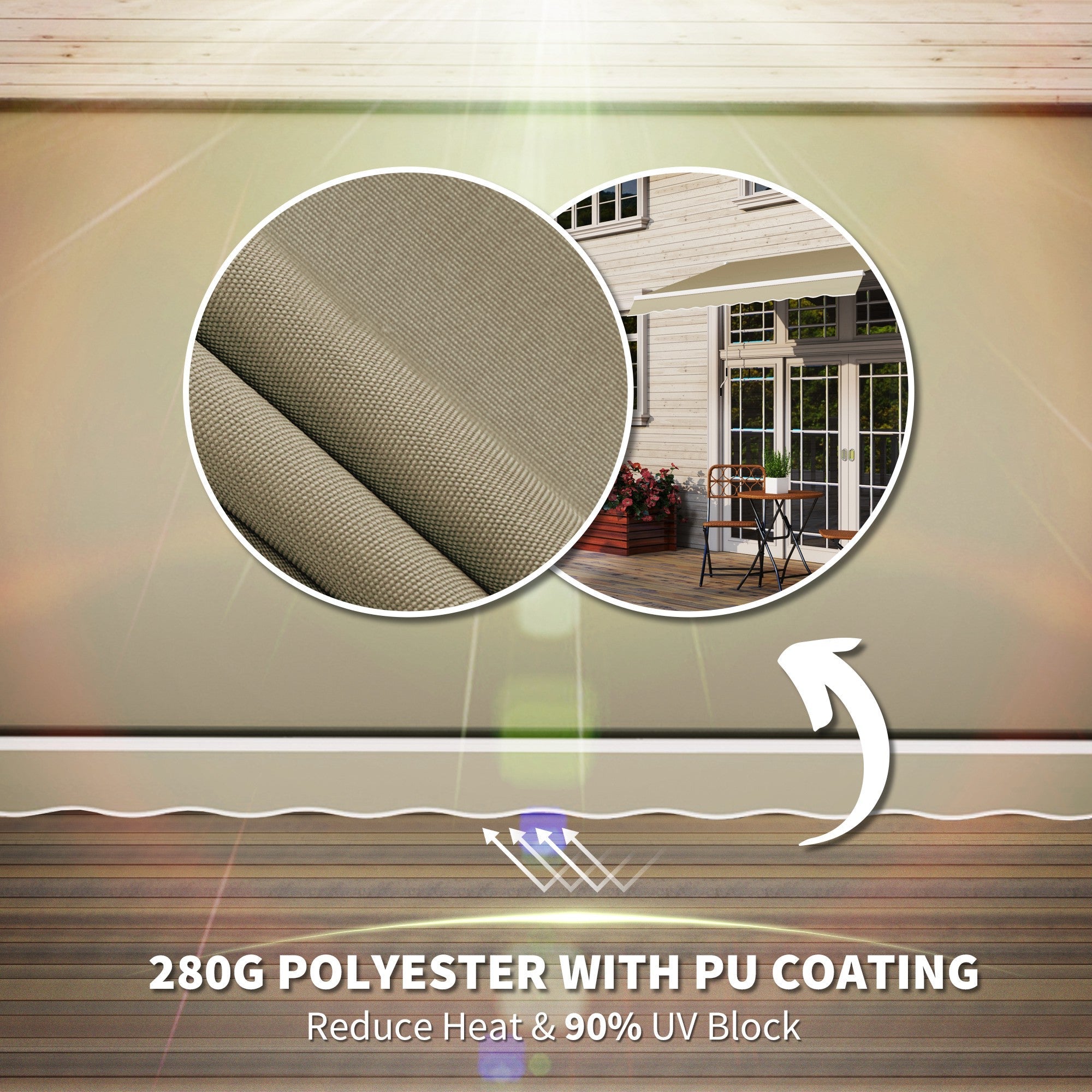 Outsunny Shade Retreat Awning: 8'x7' Manual Retractable Beige Patio Sun Canopy for Outdoor Deck