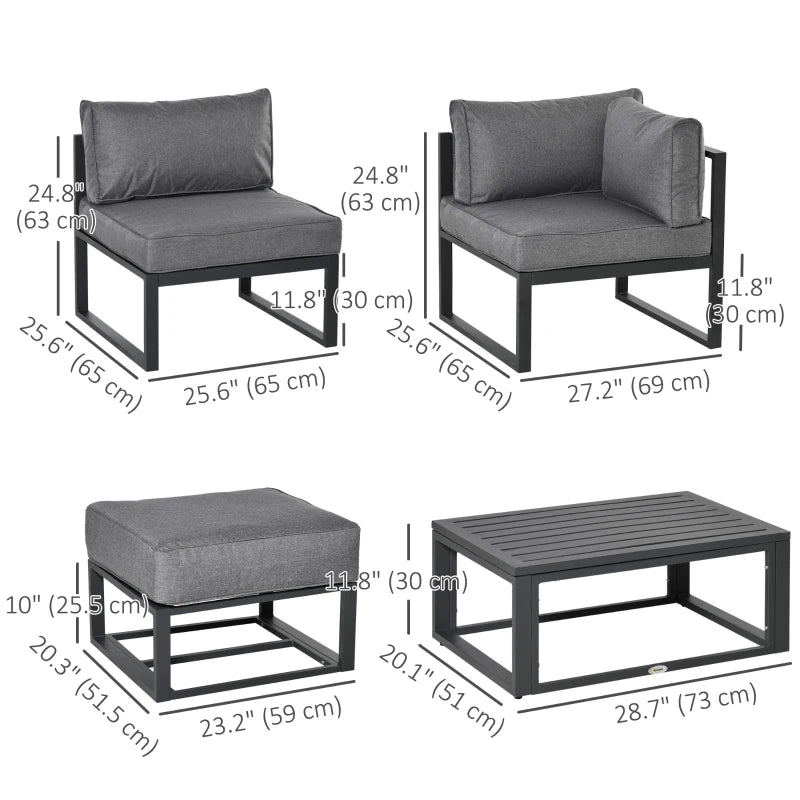 6 Pieces Patio Furniture Set, Space-Saving Sectional Outdoor Daybed with Aluminum Frame and Thickened Cushions, Grey