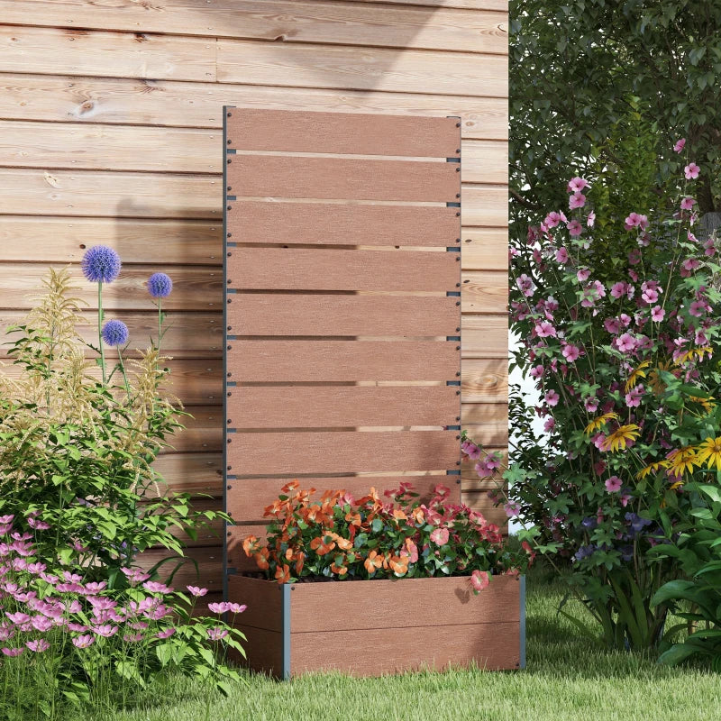 Raised Garden Bed with Trellis, Freestanding Elevated Planter Box for Climbing Vines, 28" x 15" x 59", Light Brown
