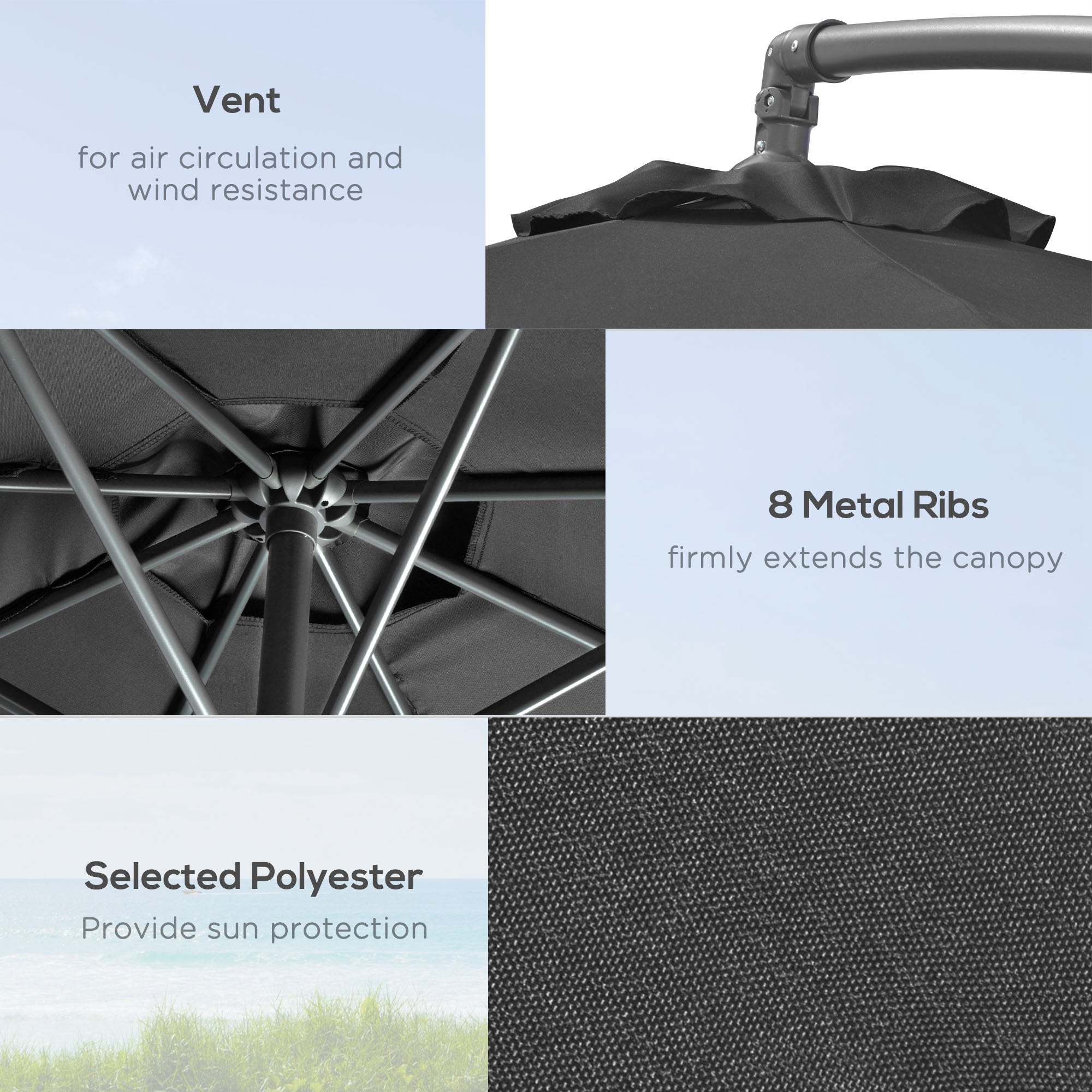 Outsunny Offset Patio Umbrella: 9.6ft Banana Cantilever Hanging Parasol with Base Crank Black