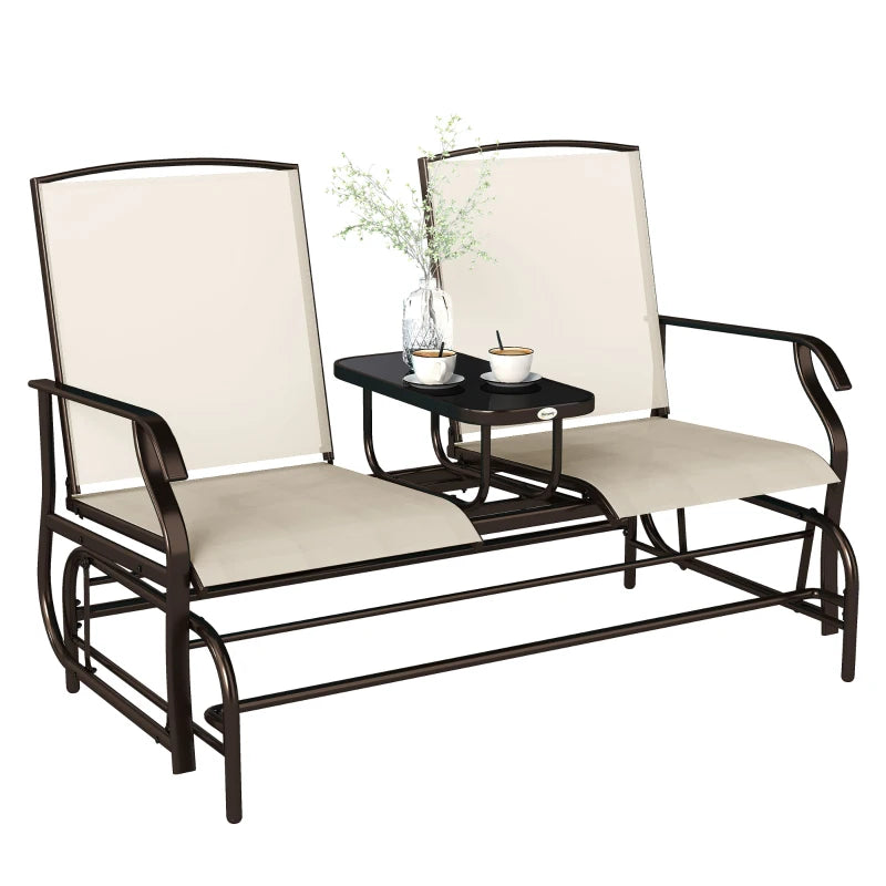 Patio Glider Rocking Chair 2 Person Outdoor Loveseat Rocker Garden Furniture Bench, Beige