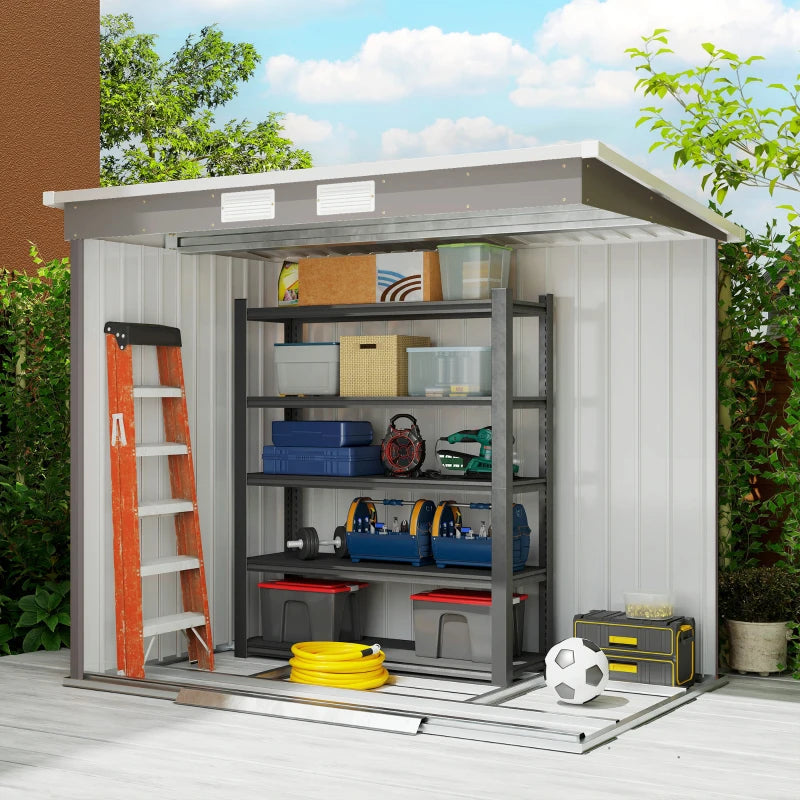 7' x 4' Galvanised Steel Garden Shed, with Foundation Kit - Grey
