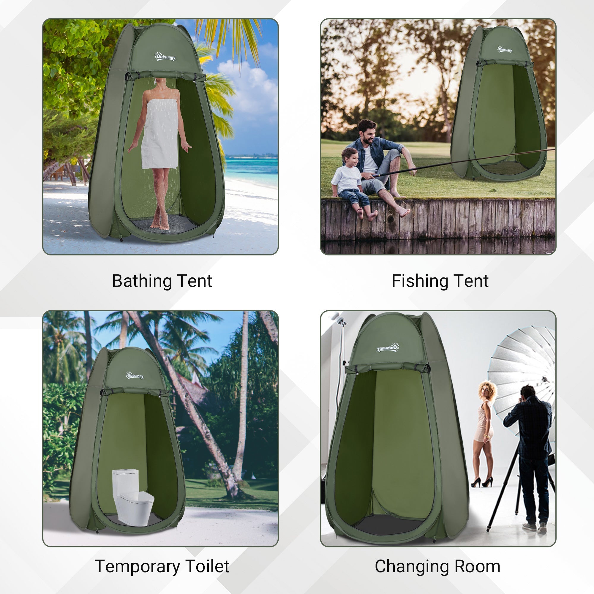 Outsunny Portable Pop Up Camping Shower Tent Dressing Changing Privacy Shelter Green