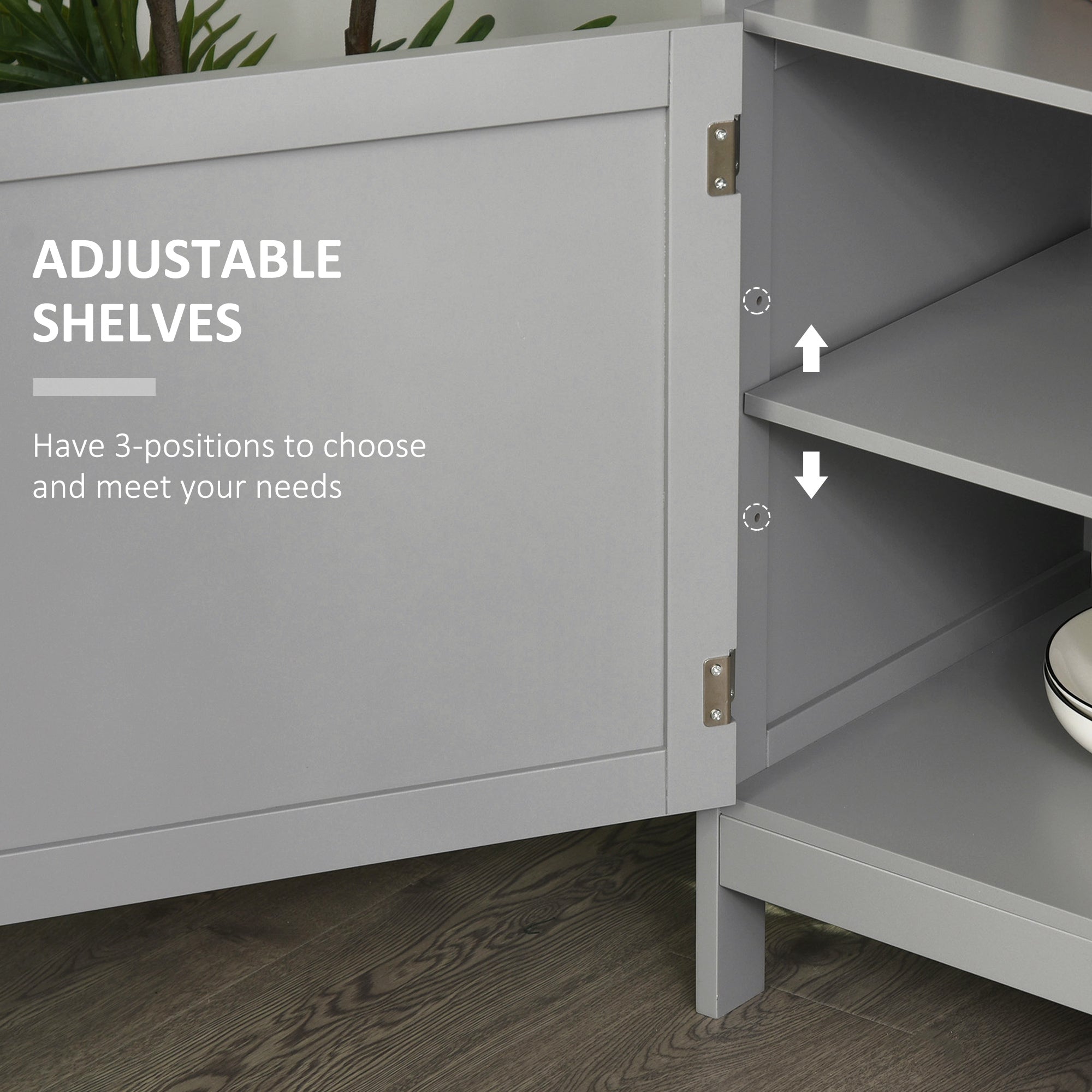 HOMCOM Wooden Storage Console: Kitchen Sideboard Bar Cabinet, Buffet Cabinet with 2-Level Cabinet and Open Shelf, Light Grey