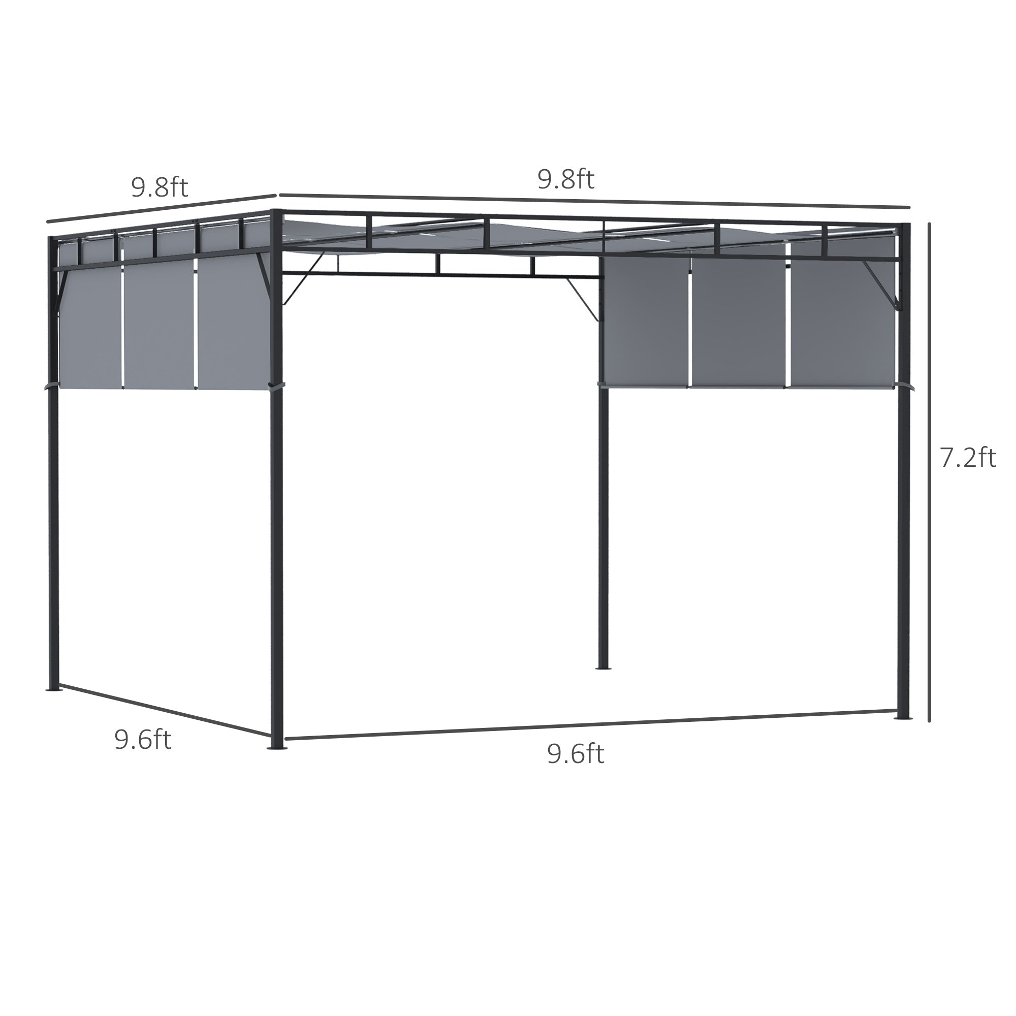 Outsunny Pergola Retractable Gazebo 10'x10' Shade Deck Shelter Steel Frame Polyester Canopy Dark Grey