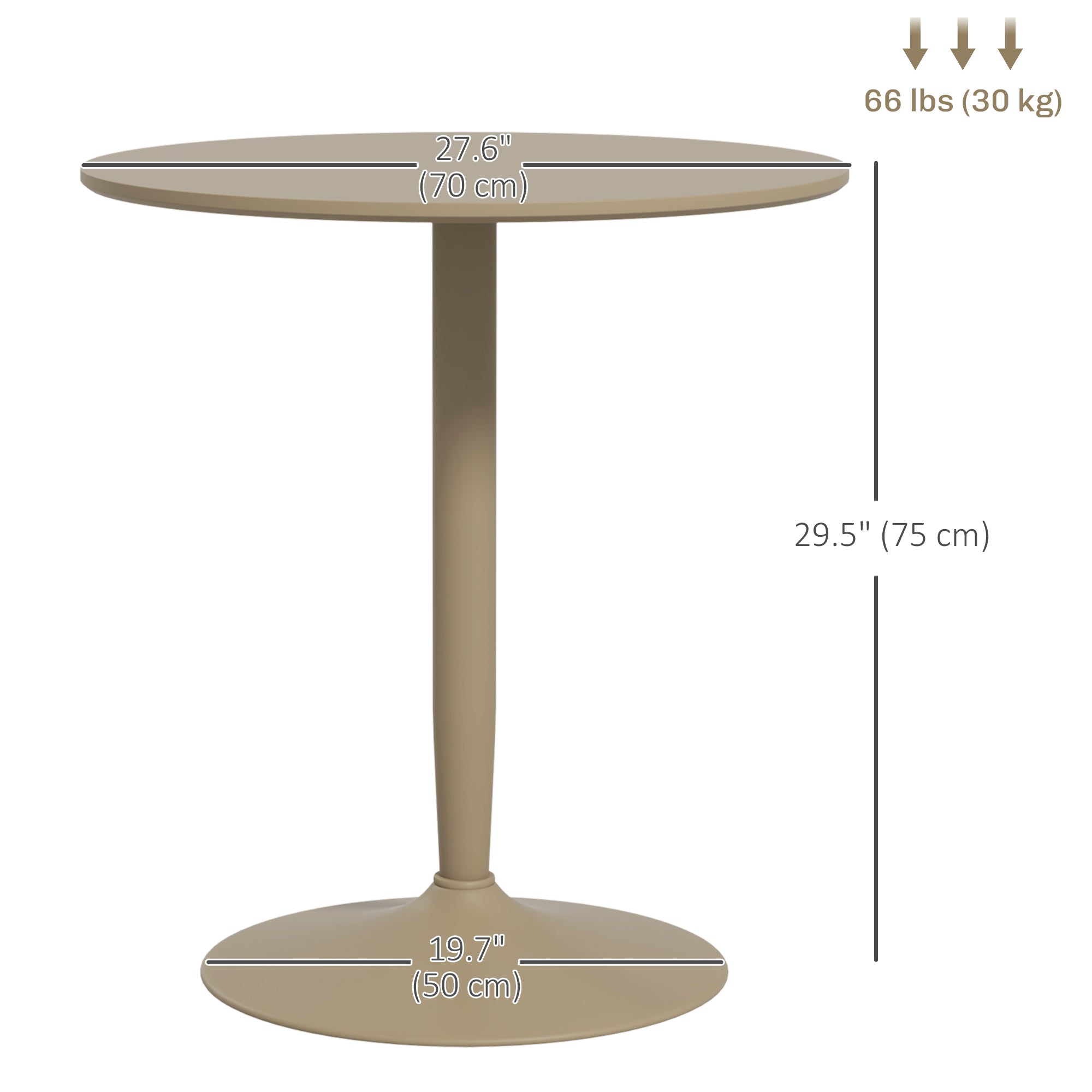 HOMCOM Modern Round 2 Person Dining Table Steel Base for Living Room Light Brown
