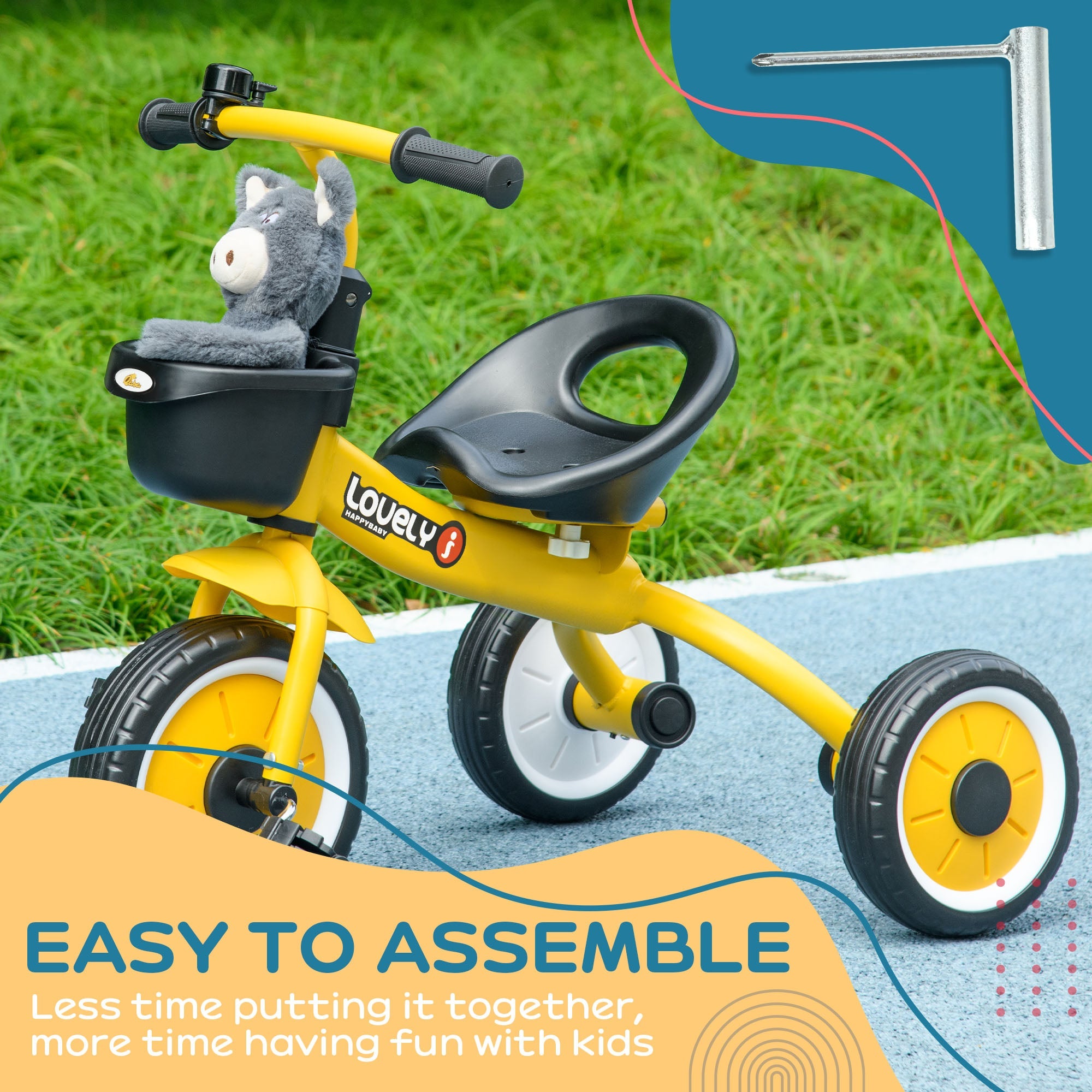 Qaba Pedal Power: Adjustable Toddler Tricycle with Basket, Bell, 2-5 Years, Yellow for Girls and Boys