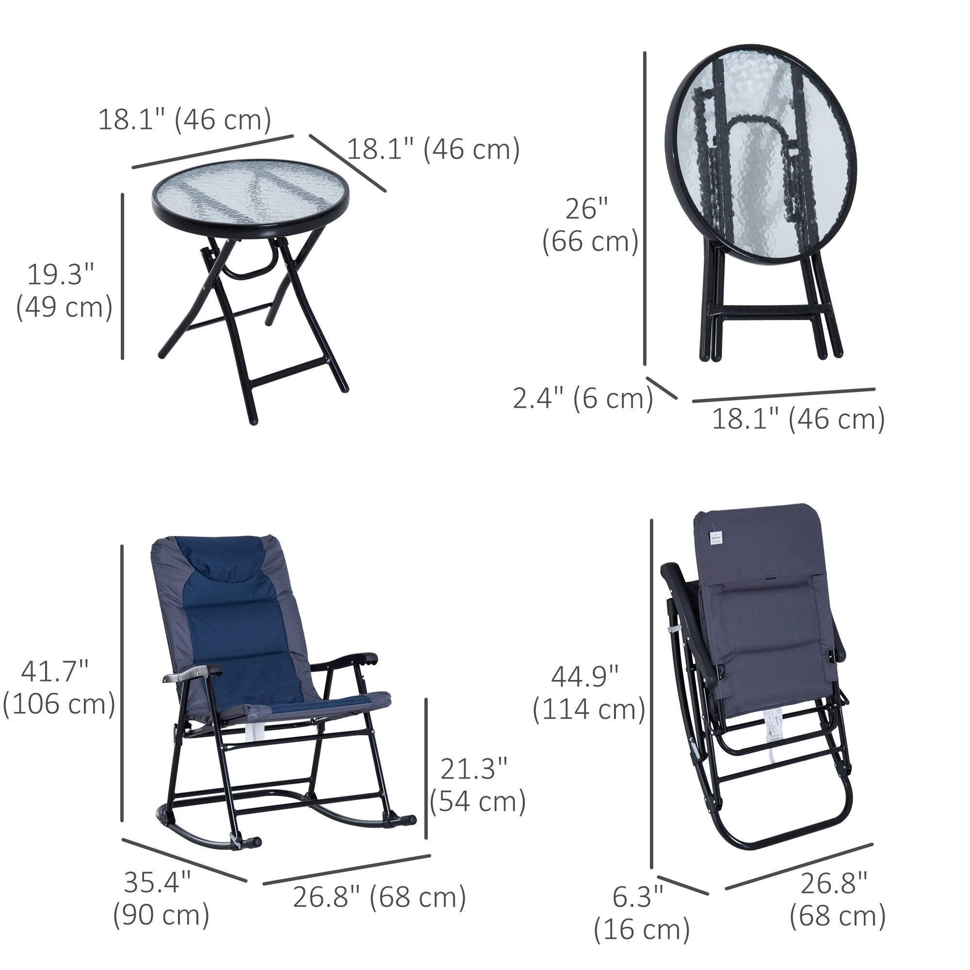 Outsunny 3pc Folding Outdoor Rocking Chair and Table Set Yard