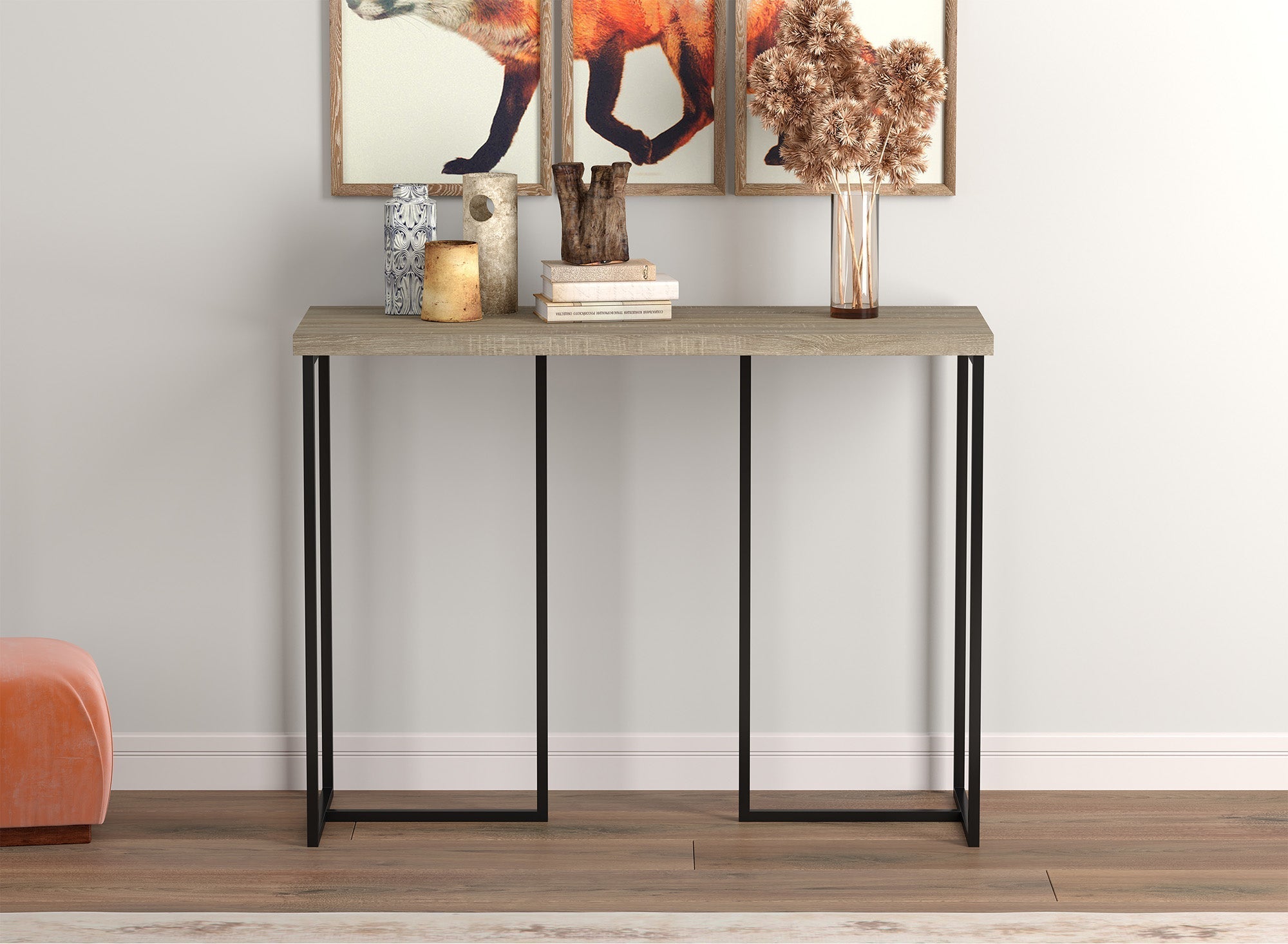 Refined 39" Console Table with Dark Taupe Top and Black Metal Frame
