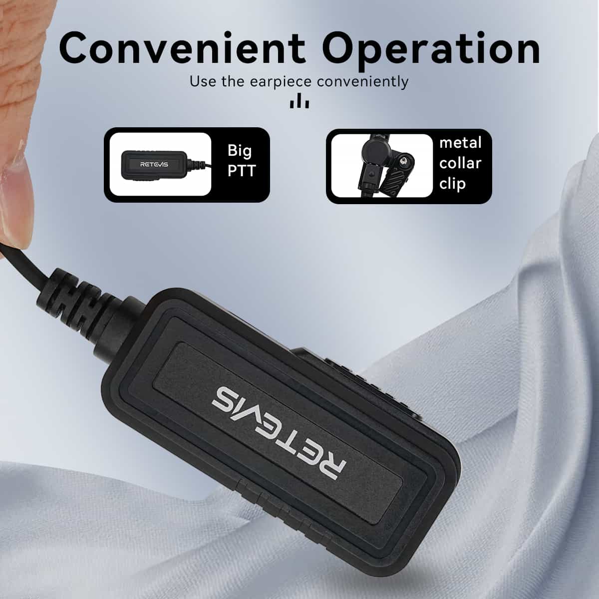 Retevis AI Noise-Canceling 2-Wire Covert Acoustic Tube Secret Service Earpiece - HD1 HD2 RT29