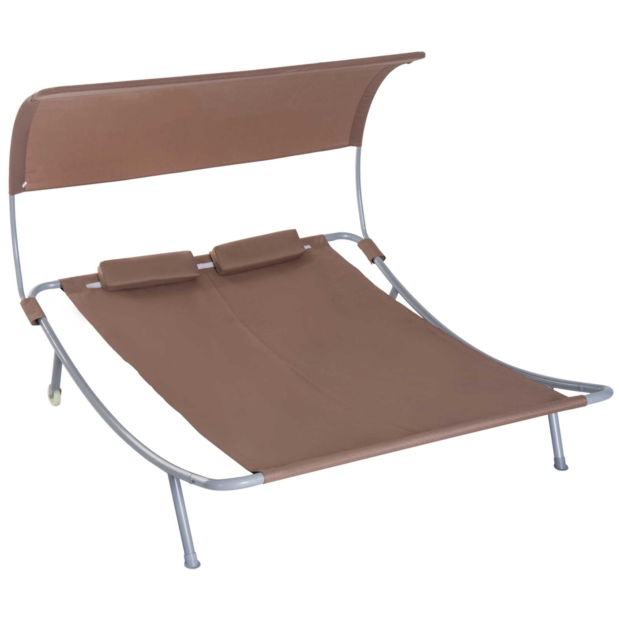 Outsunny 79" Spacious Double Sun Lounger Hammock Bed Outdoor with Pillow Canopy Grey