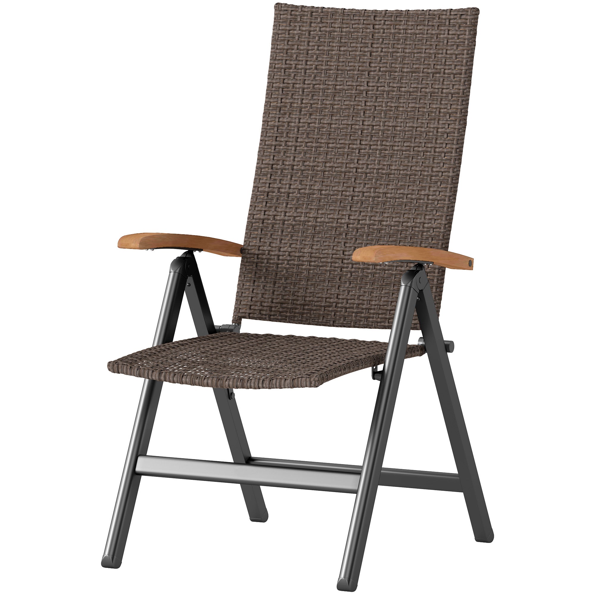 Outsunny Folding Patio Wicker Dining Chair with Steel Frame, Armrest, Backrest for Outdoor, Garden, Backyard, Brown