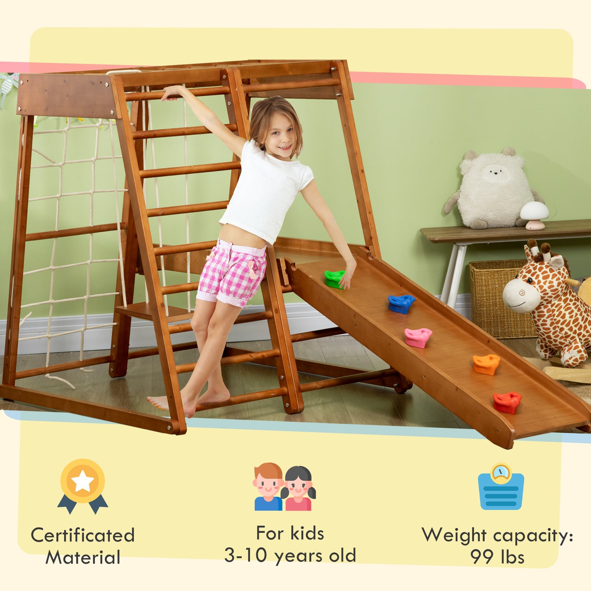 Qaba 6-in-1 Children's Jungle Gym Indoor Playground with Slide Climbing Wall Swing Monkey Bars for Kids Play Area