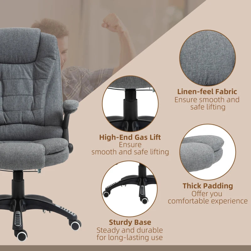 6 Point Vibrating Massage Home Office Chair High Back Executive Chair with Reclining Back, Swivel Wheels, Grey