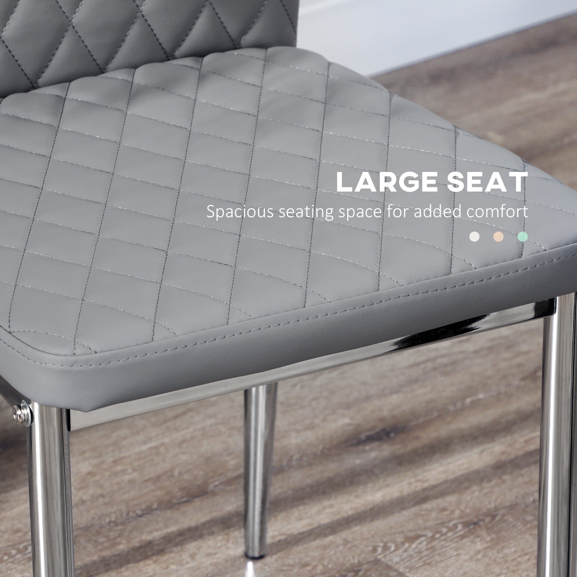 HOMCOM Set of 4 Modern Faux Leather Dining Chairs with Steel Legs for Kitchen Comfortable Design Grey