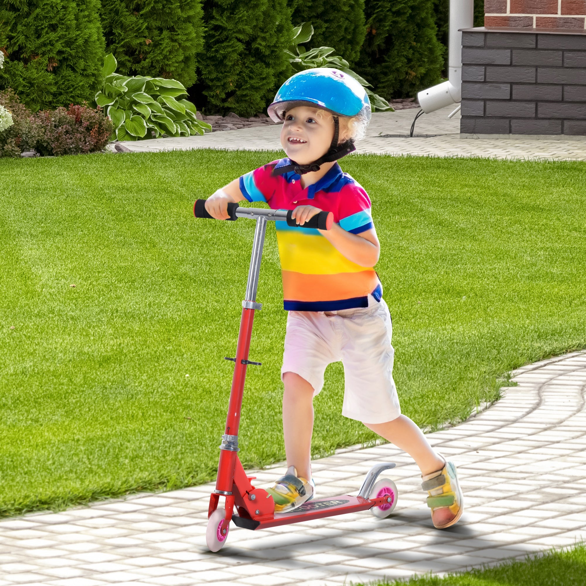 Qaba 2-in-1 Red Scooter for All Seasons - Convertible Street & Snow Scooter with Wheels & Blades