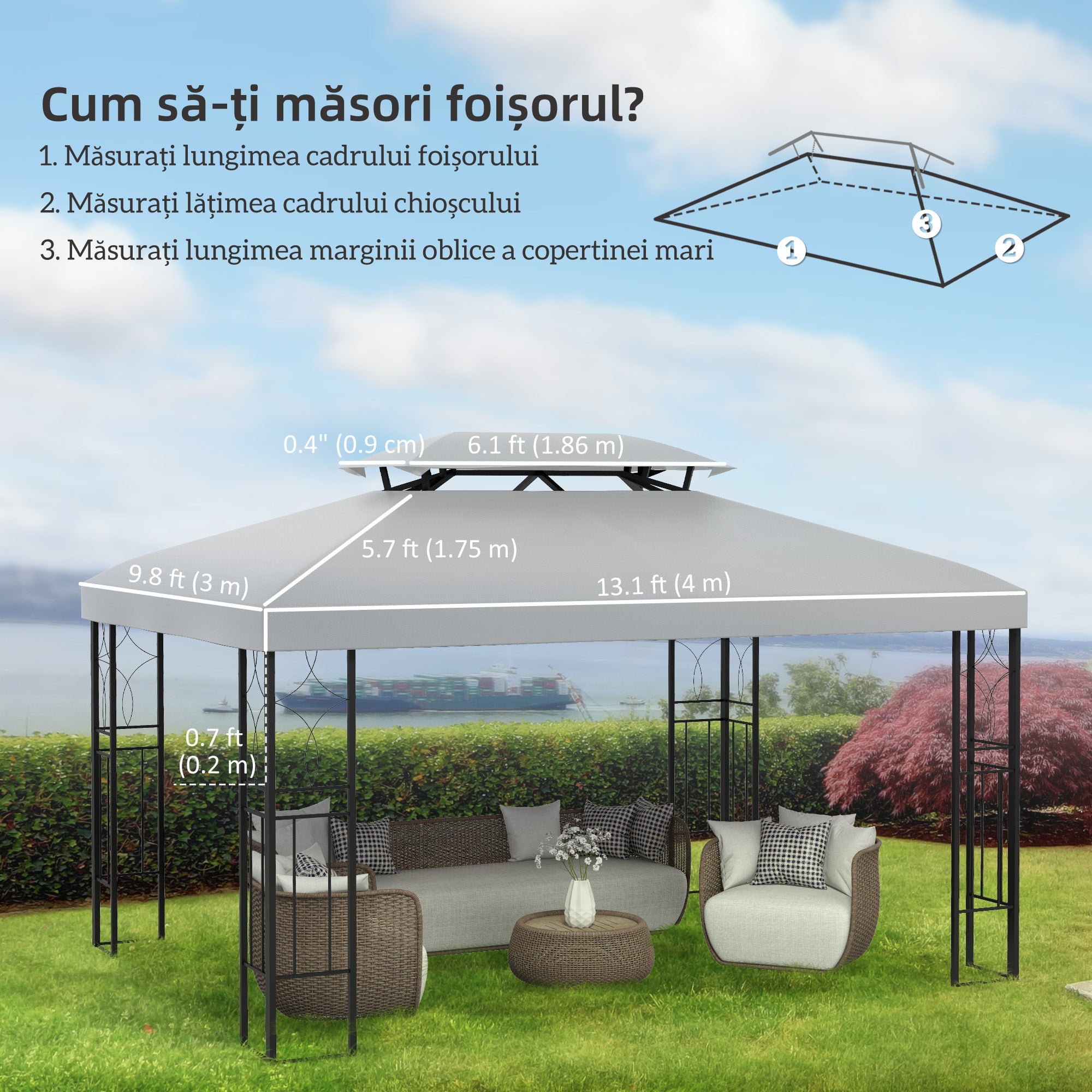 Outsunny 13' x 10' Gazebo Replacement Canopy 2 Tier Top UV Cover Pavilion Garden Patio Outdoor, Light Grey (TOP ONLY)