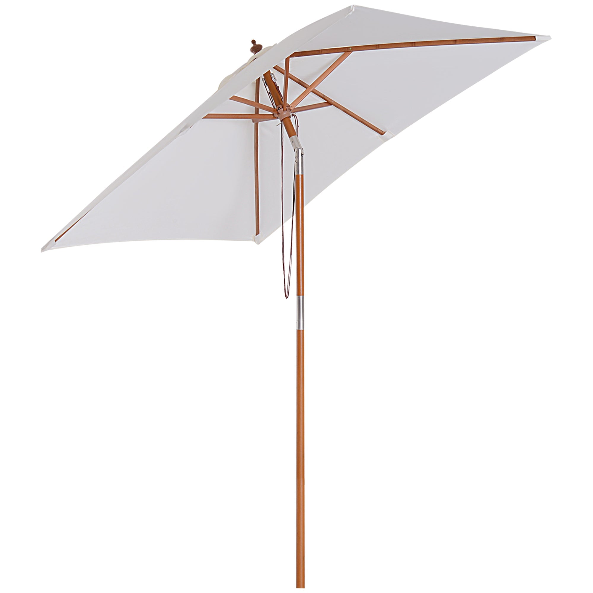 Outsunny Square Wooden Patio Umbrella: 6.6x5ft Fir Market Parasol with Tilt & 6 Ribs, Cream White