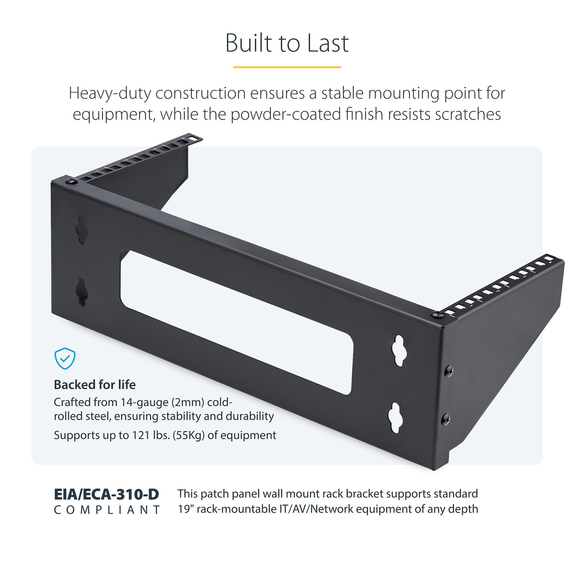 Vertical Wall-Mount Bracket for 19" Rack Equipment, Patch Panels, Servers, NAS – Max Load 121lb (55kg), Flat-Packed, ISTA-6 Certified