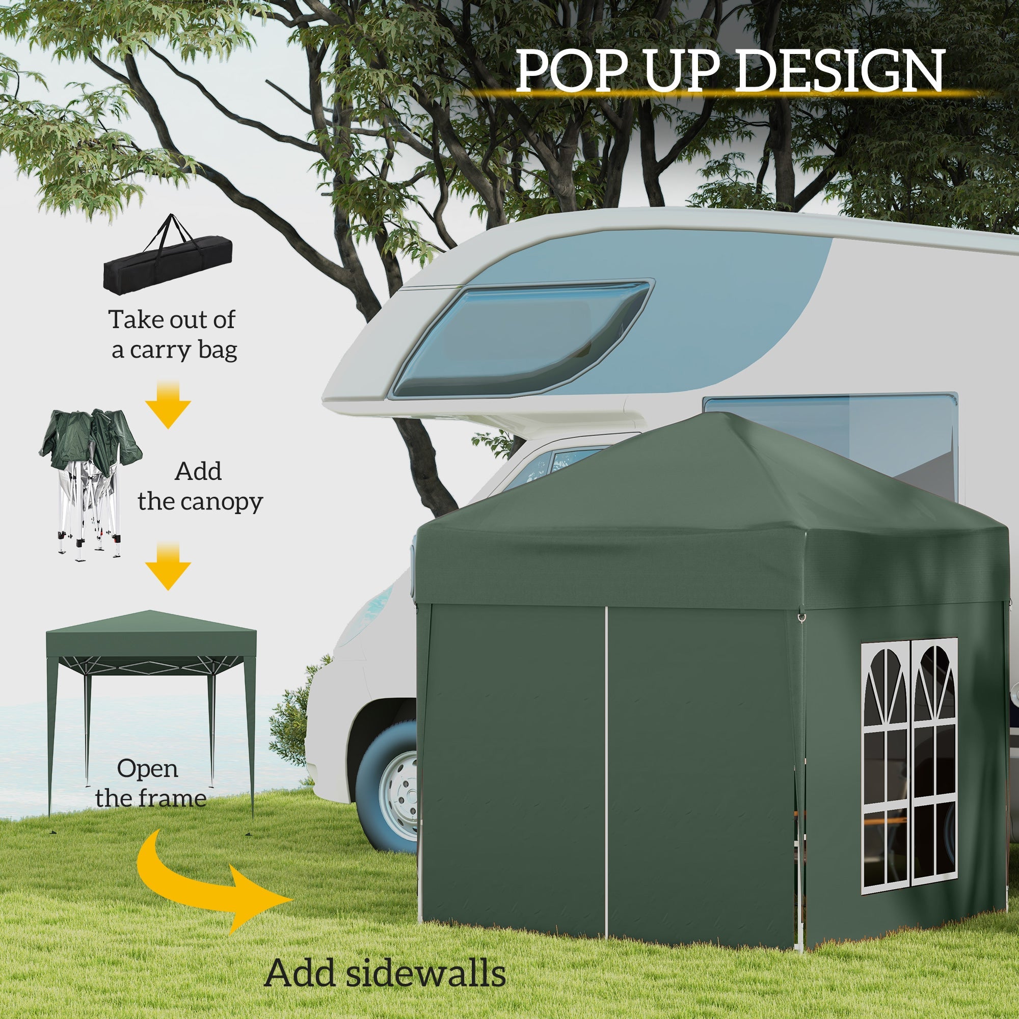 Outsunny 6.6x6.6ft Pop Up Party Tent Green Outdoor Folding Gazebo Canopy with Side Walls