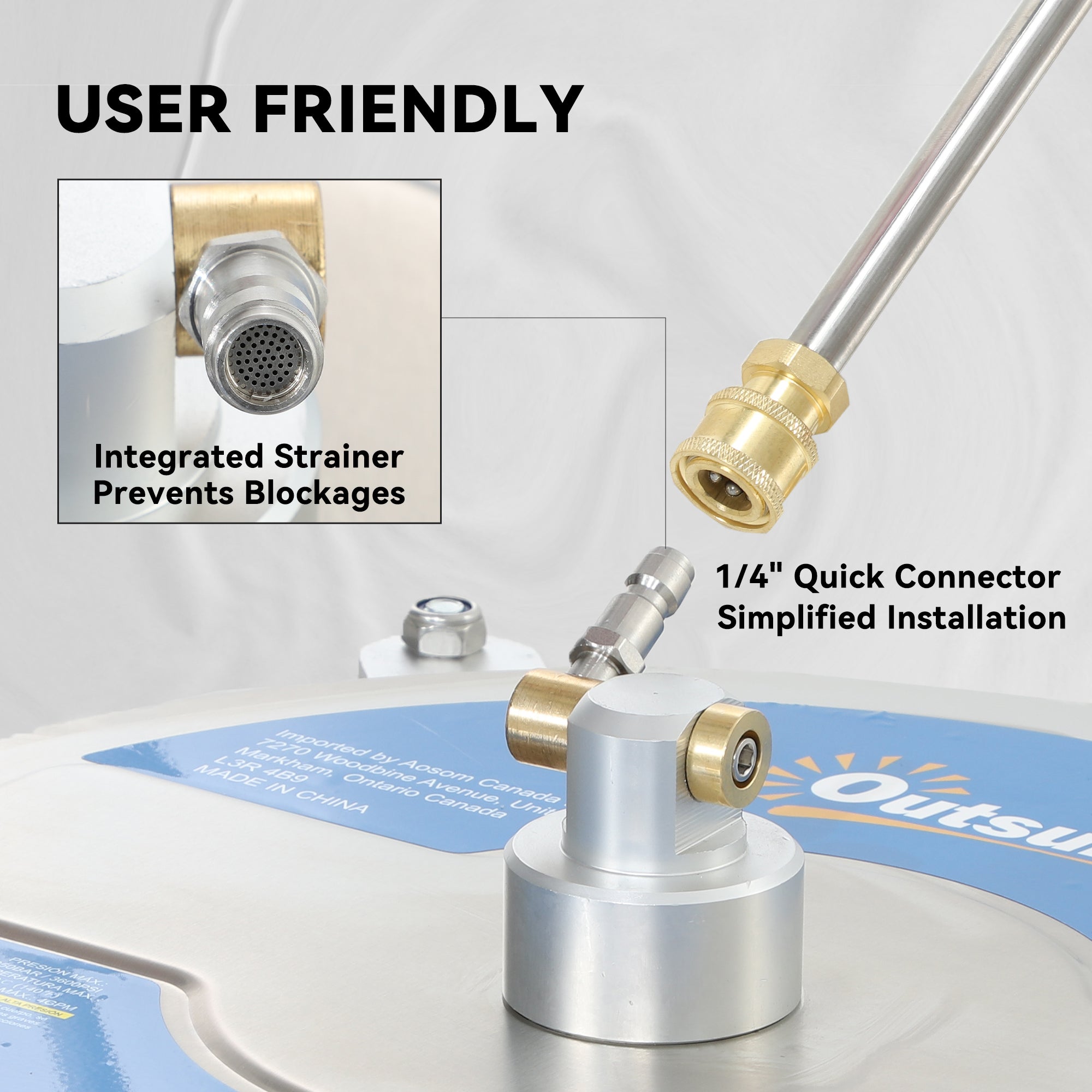 Outsunny 16" Pressure Washer Surface Cleaner with 4 Wheels, Stainless Steel Power Washer Surface Cleaner with 1/4" Quick Connector, 2 Extension Wands, 3600 PSI, Silver