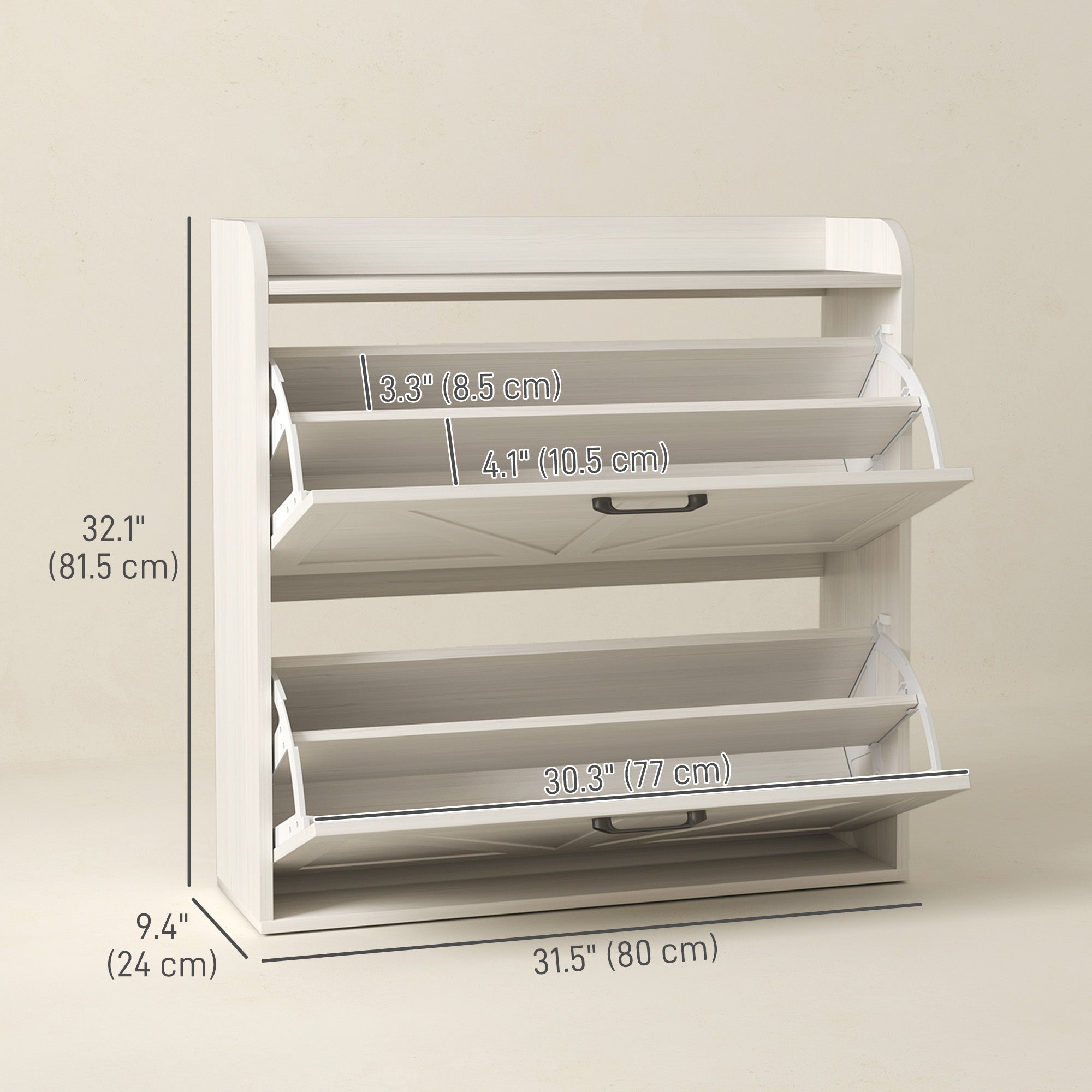HOMCOM Narrow Shoe Storage Cabinet, Farmhouse Slim Shoe Cabinet with 2 Flip Drawers, Adjustable Shelves, Oak White
