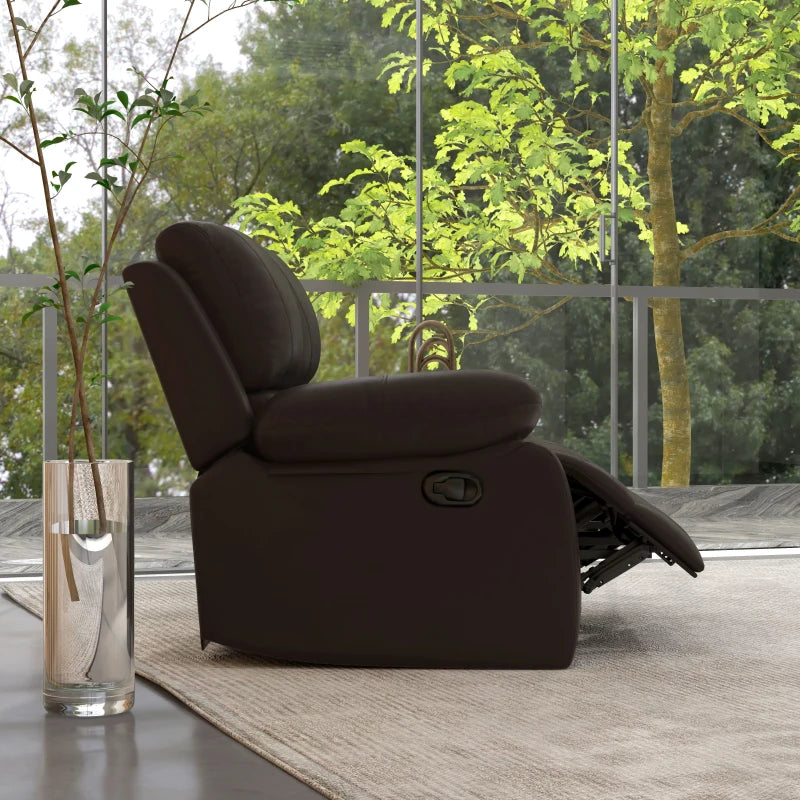 HOMCOM PU Leather Manual Recliner Sofa, Double Reclining Loveseat with Pullback Control Footrest for Living Room, Brown