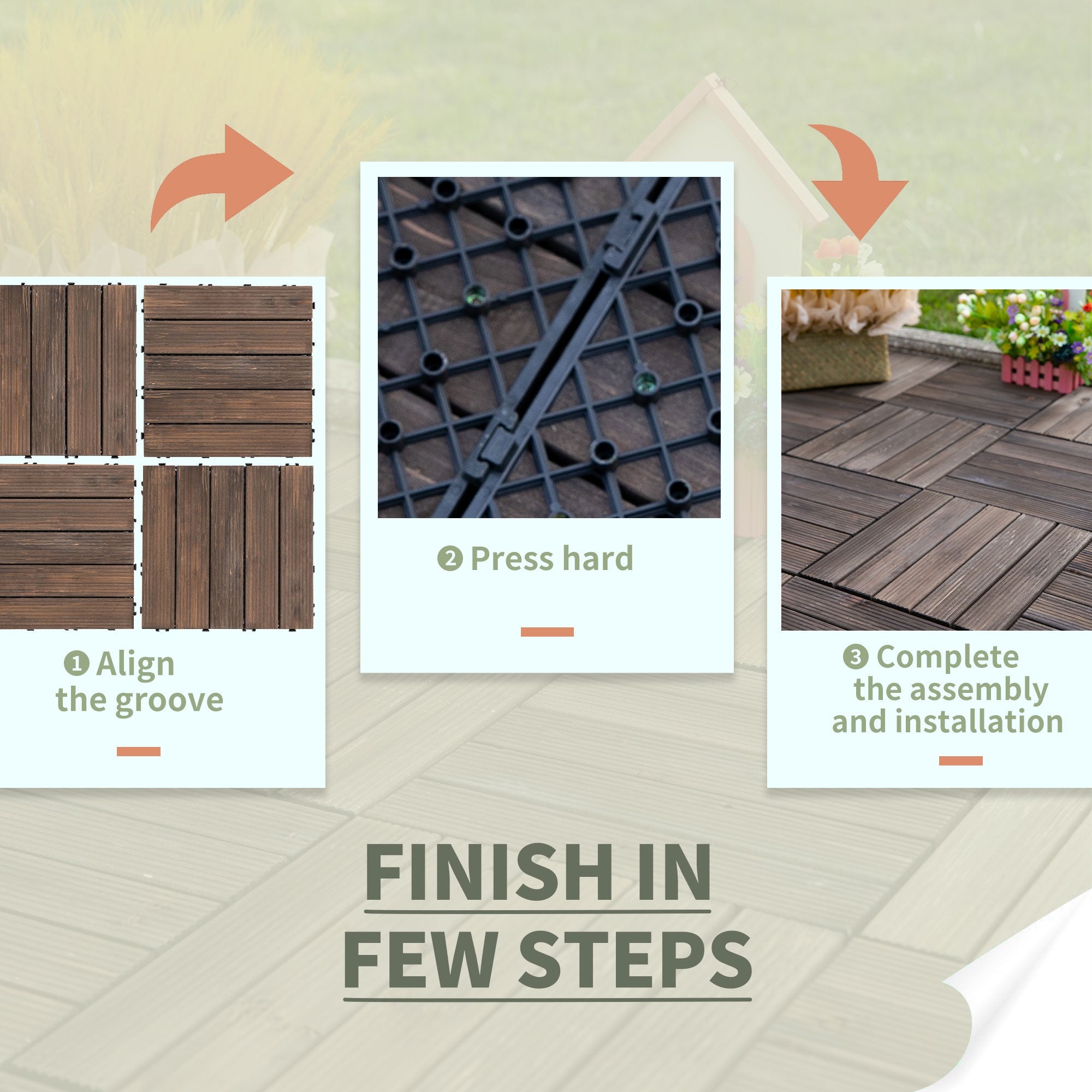 Outsunny Durable Interlocking 27 Pcs Wood Floor Deck Tiles Outdoor Space Enhancer Black