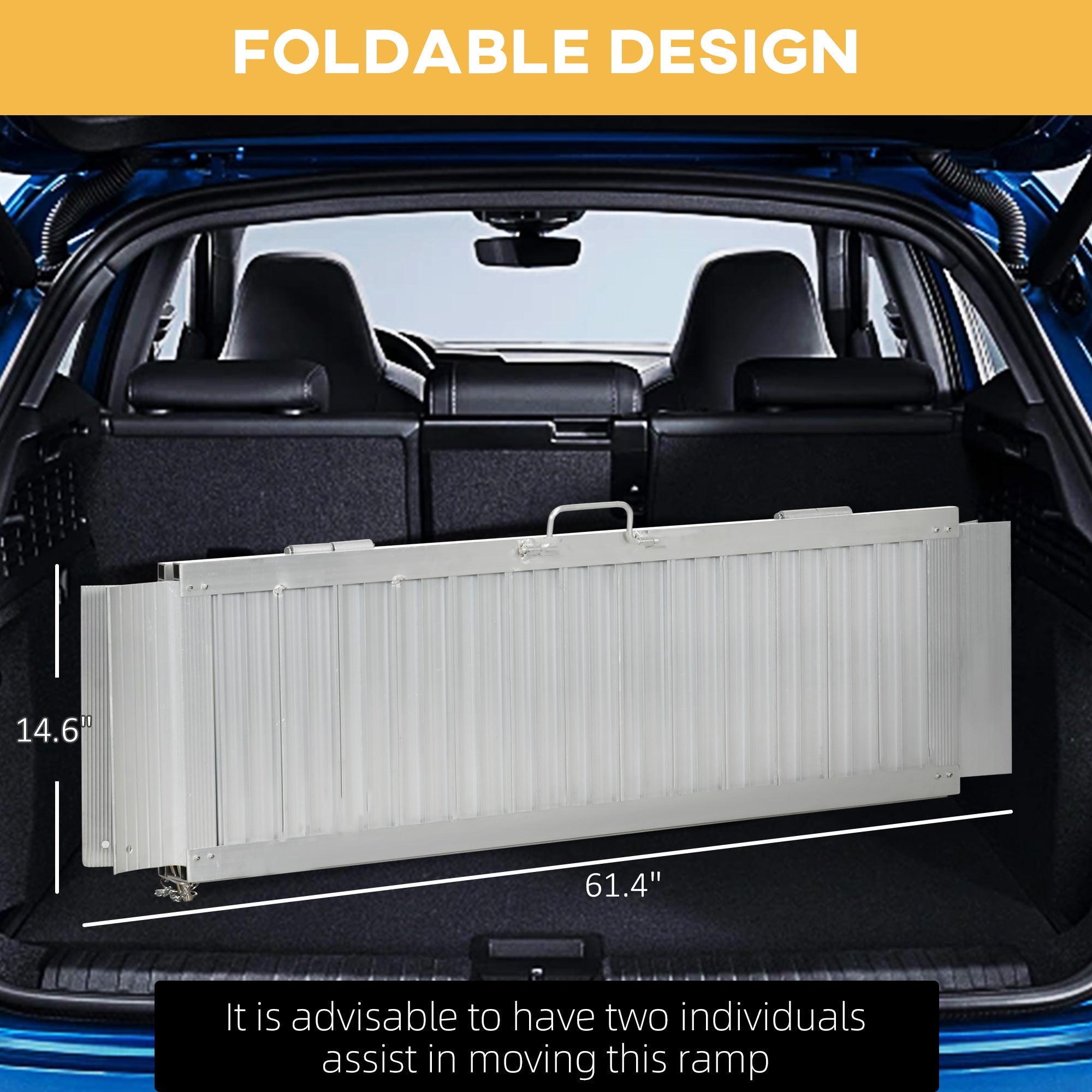 HOMCOM 5' Portable Wheelchair Ramp Aluminum Threshold Mobility Single-fold for Scooter with Carrying Handle