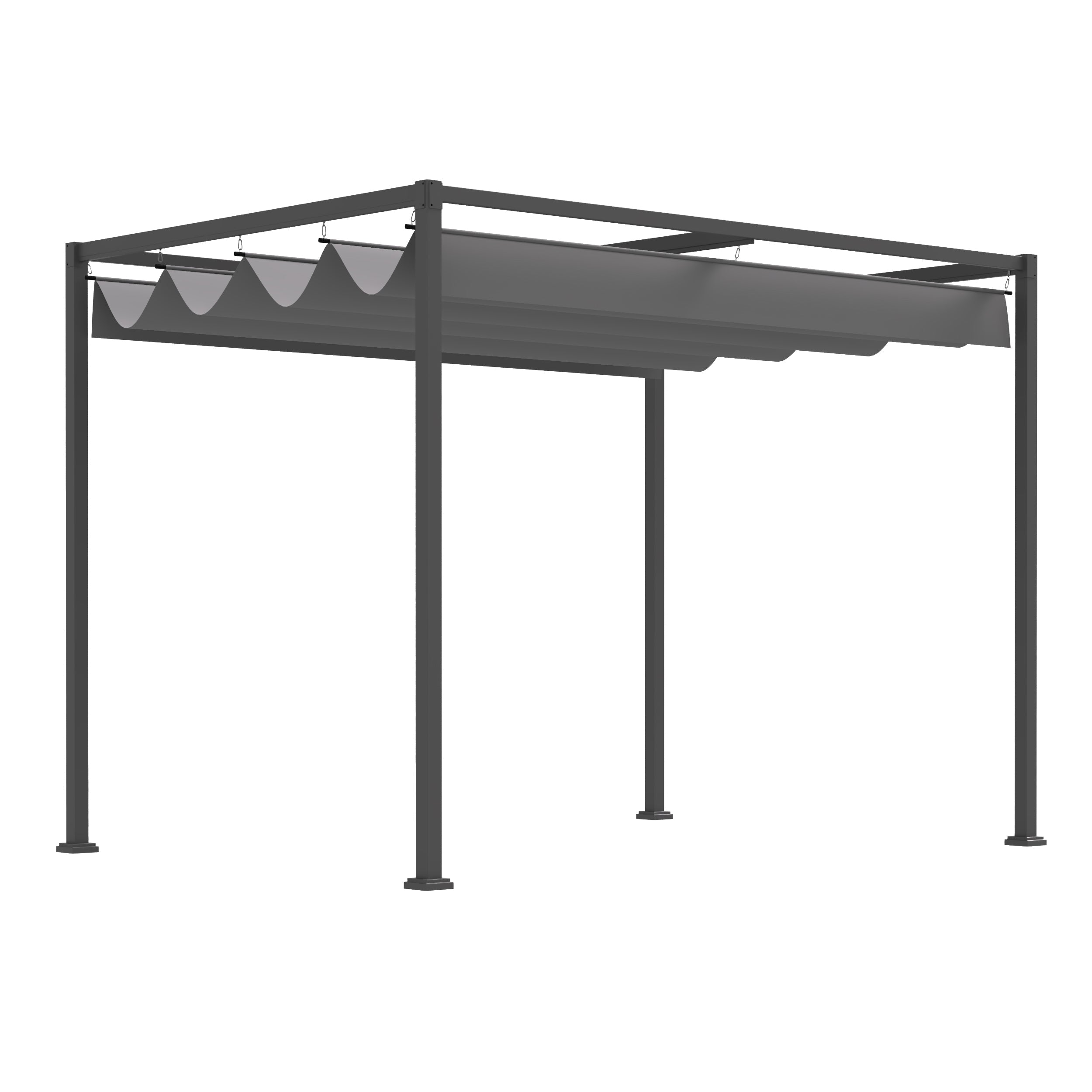 Outsunny Metal Frame Pergola Gazebo 10x7ft with Retractable Canopy Outdoor Patio Sun Shelter Water-Proof Yard Shade Grape Tent