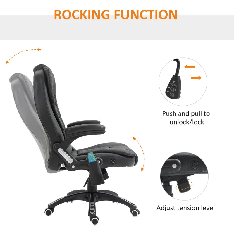 Executive Office Chairs Heated Massage High Back Reclining Office Chair Swivel Leather Adjustable Vibrating Furniture Black