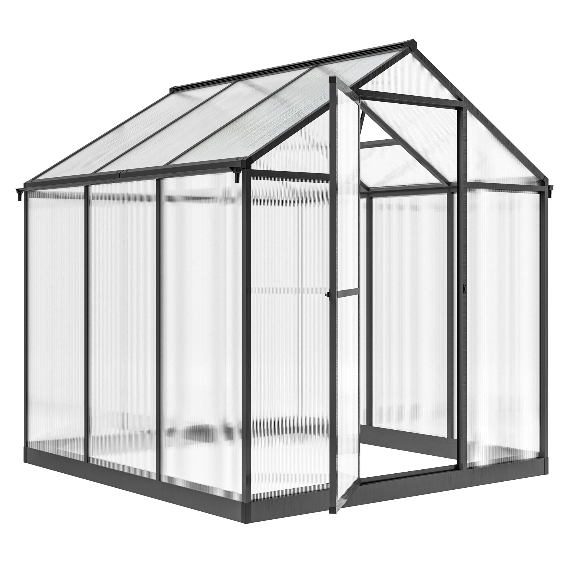 Outsunny 8' x 6' x 6.4' Walk-in Garden Greenhouse Polycarbonate Panels Plants Flower Growth Shed Cold Frame Outdoor Portable Warm House Aluminum Frame, Charcoal Grey